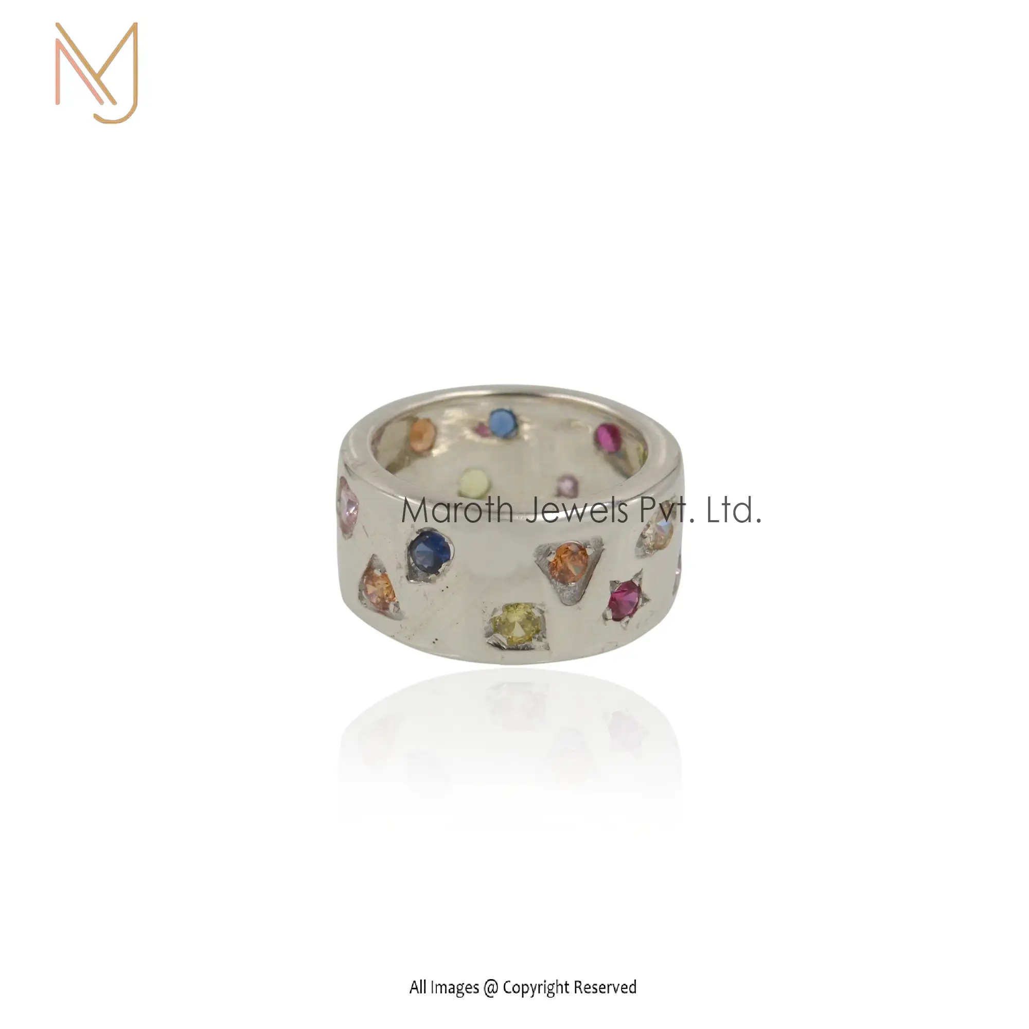 925 Silver Yellow Gold Plated Multi Gemstone Cigar Ring Manufacturer