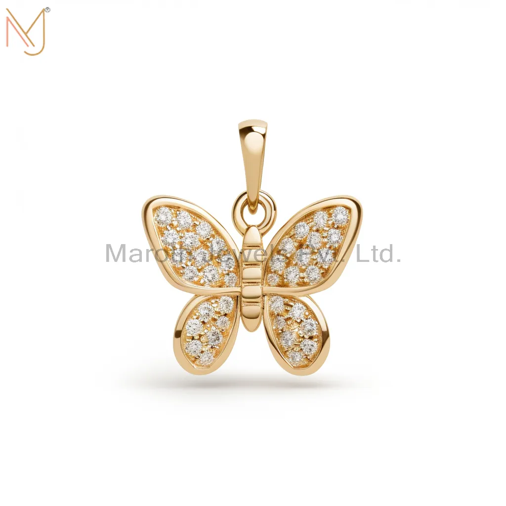 925 Sterling Silver Yellow Gold Plated Moissanite Butterflly Charm Pendant Jewelry Supplier