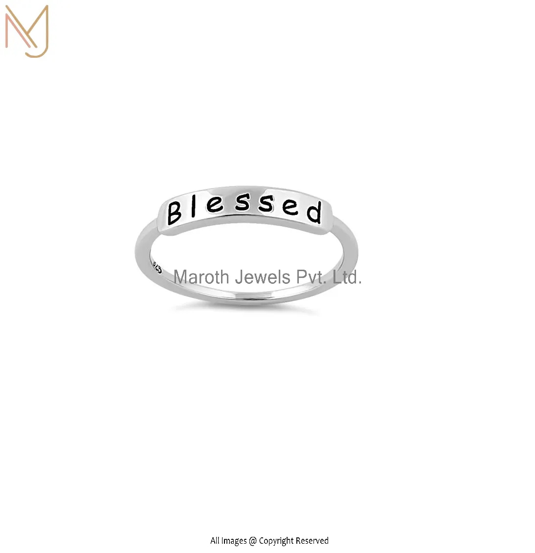 Private Label 92.5 Sterling Silver "Blessed" Ring Jewelry