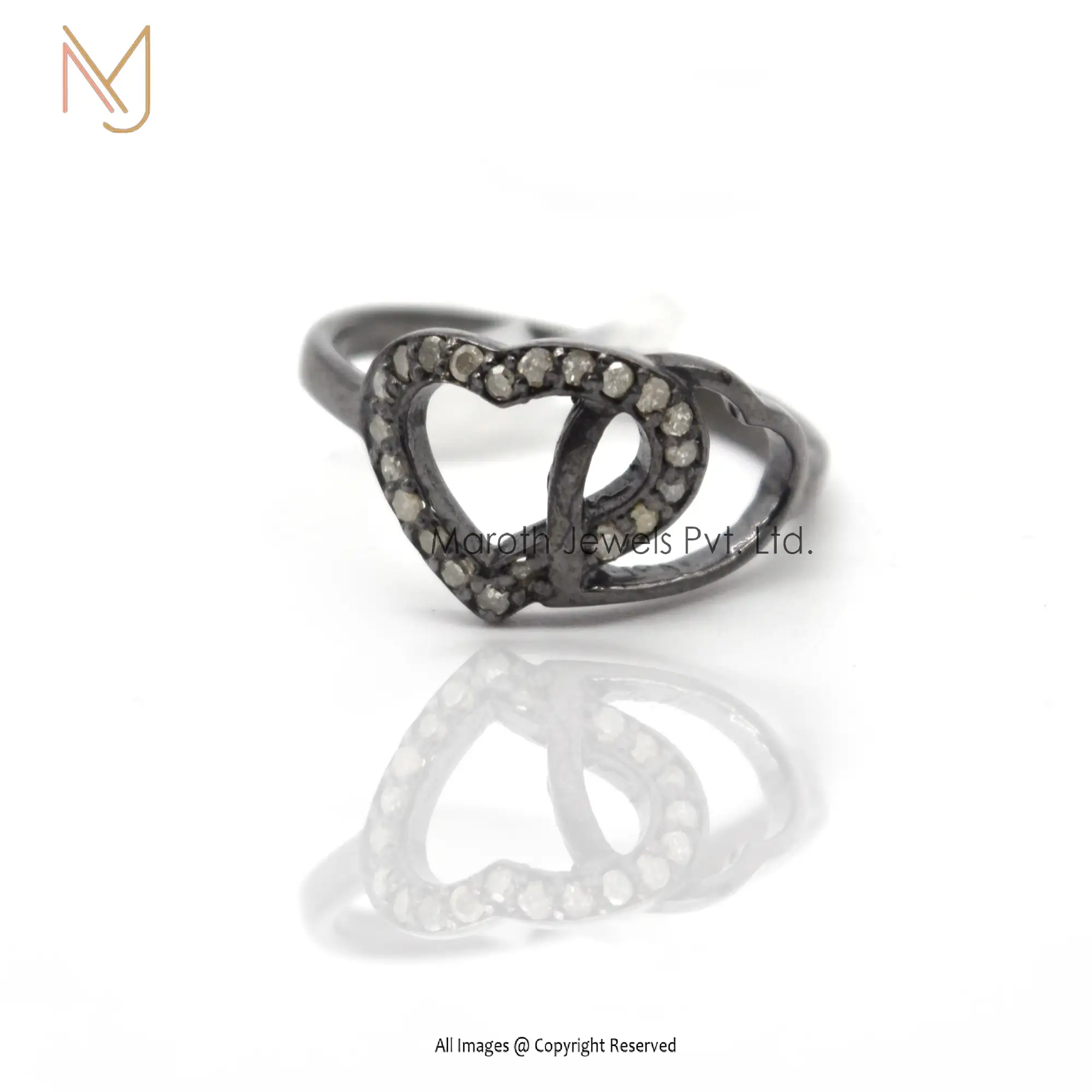 Wholesale 925 Silver Rhodium Plated Pave Diamond Heart Design Ring