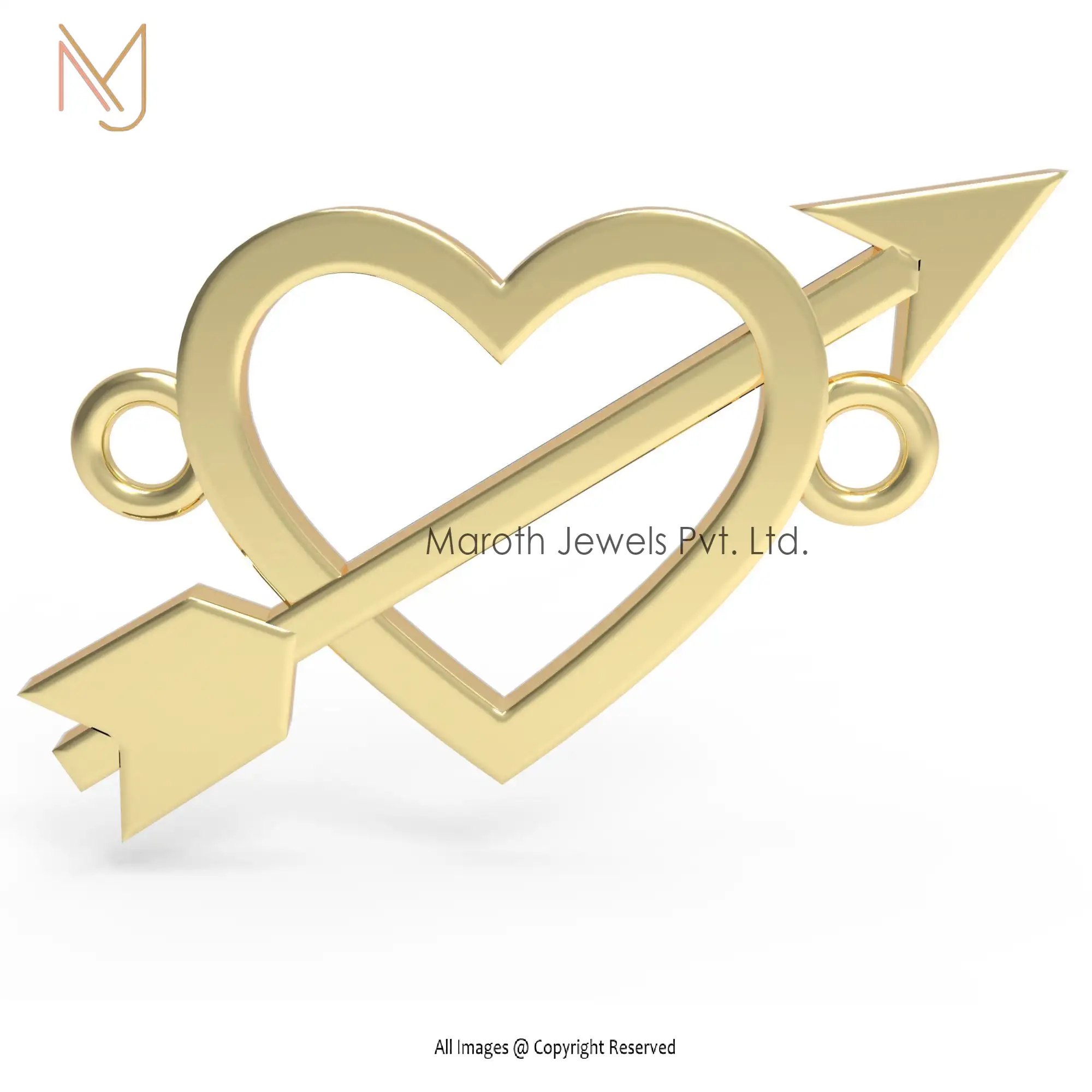 14K Yellow Gold Heart & Arrow Charms Pendant Custom Jewelry