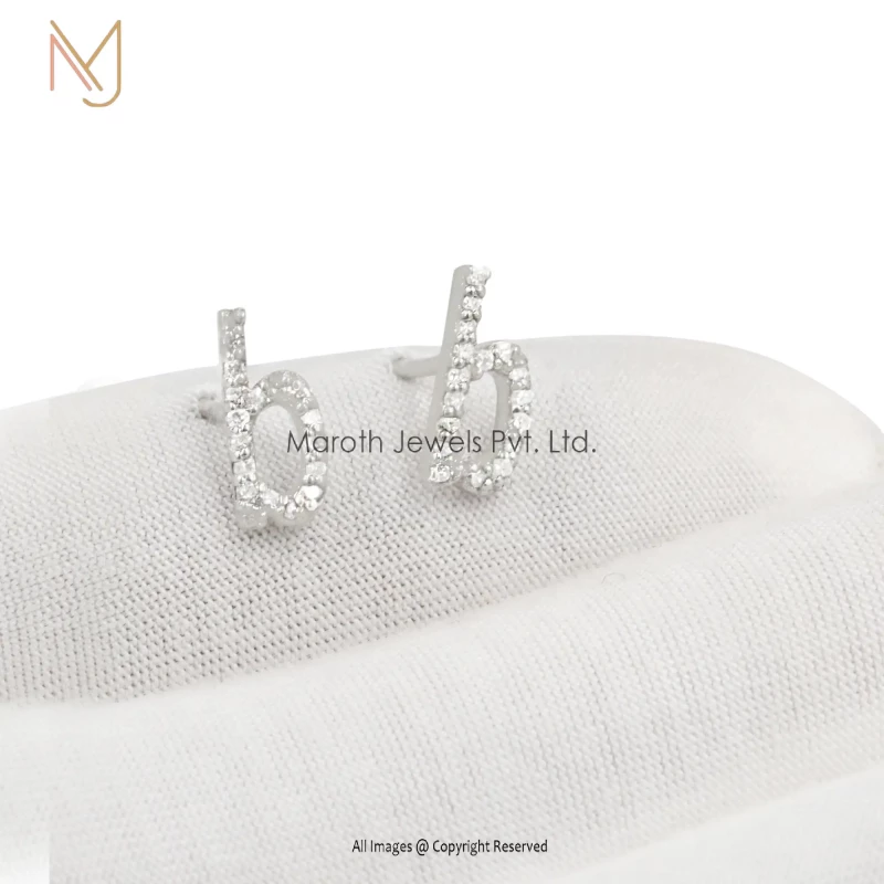 925 Silver White Gold Cubic Zircon Small B Letter Studs Earring Jewelry Manufacturer