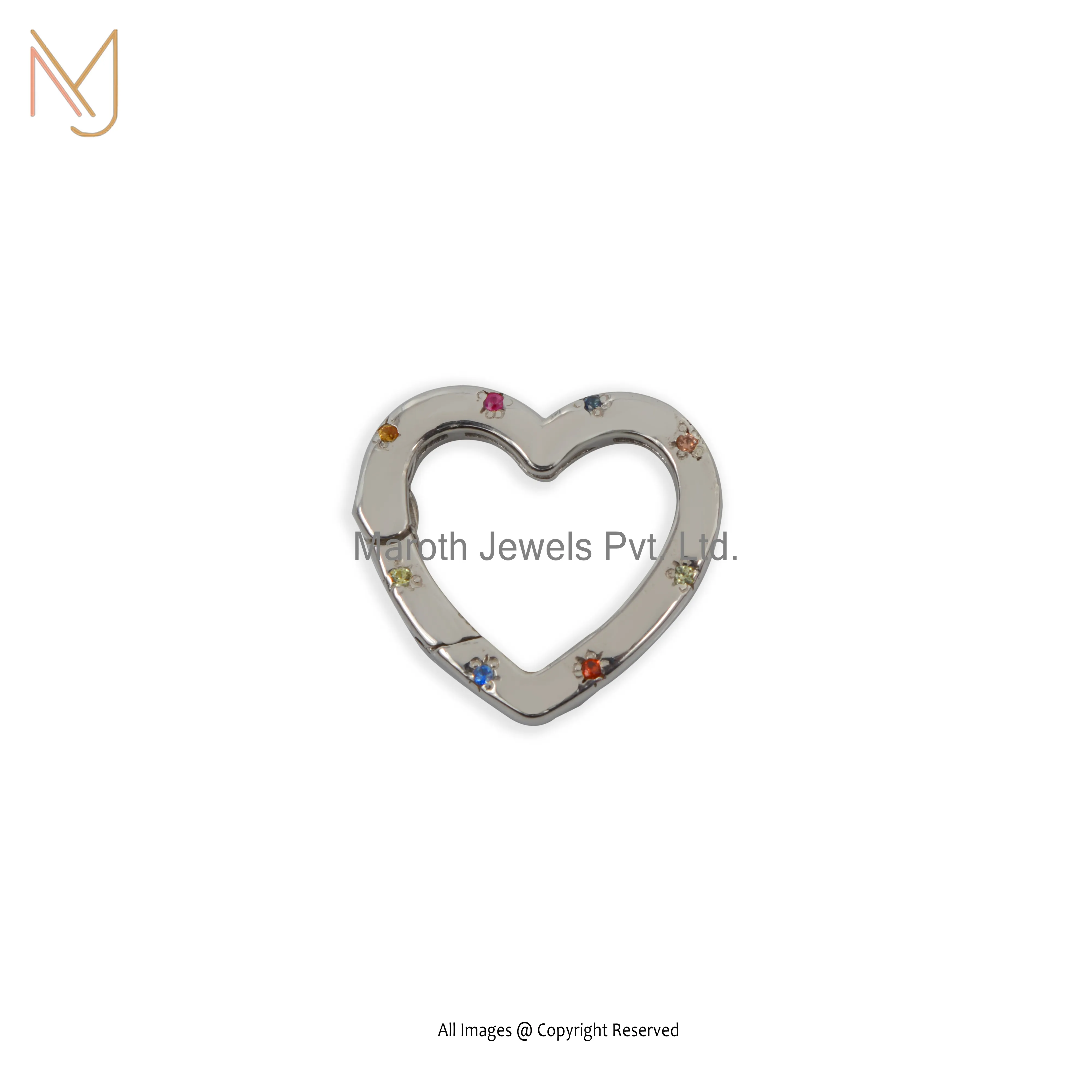 925 Silver Yellow Gold Plated Multi Sapphire Heart Push Lock Jewelry Supplier