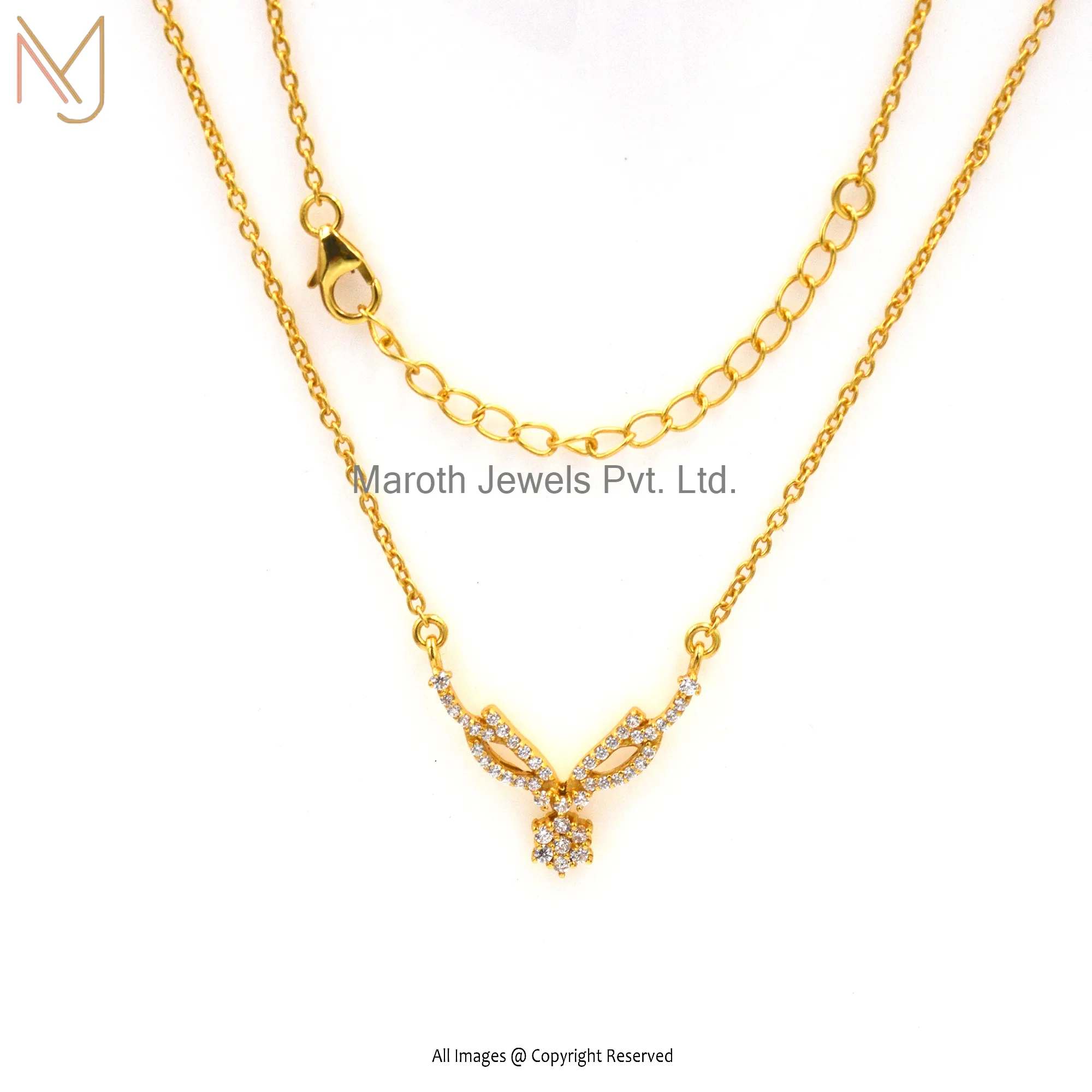 Wholesale 925 Silver Yellow Gold Plated CZ Flower Necklace