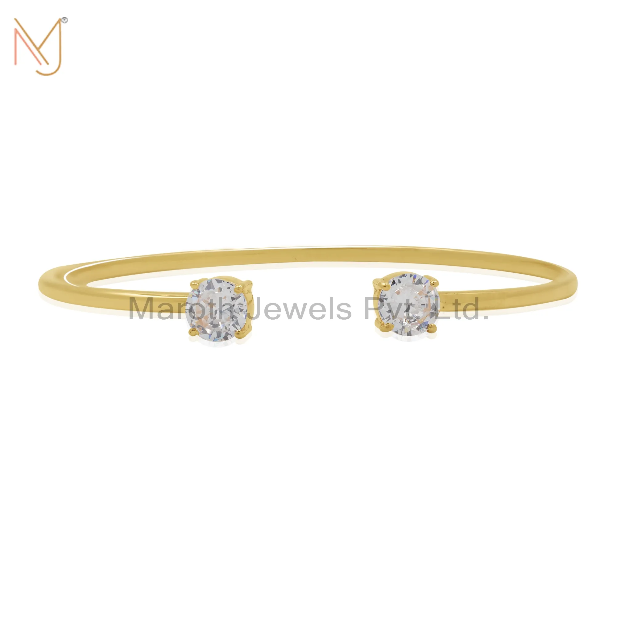 14K Yellow Gold Plated cz Bend Bangles Jewelry Supplier