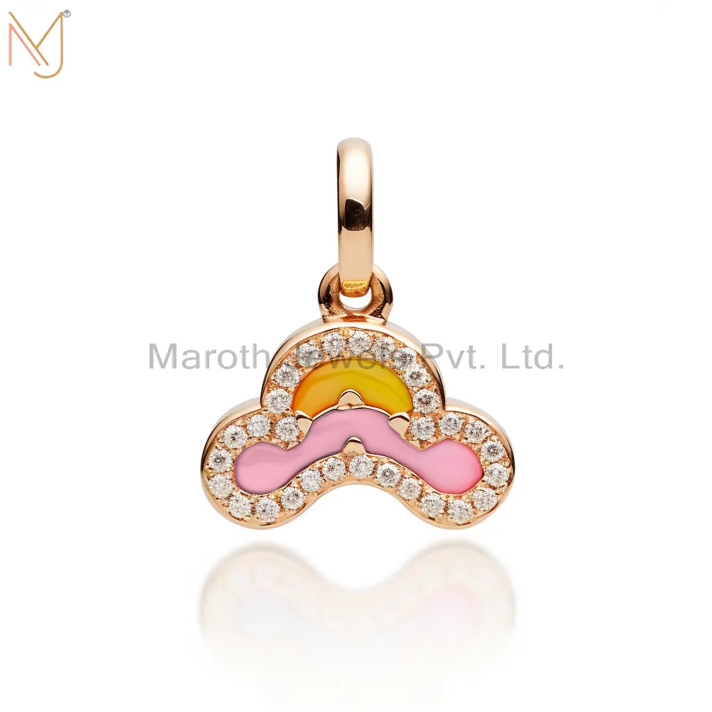 925 Sterling Silver Yellow Gold Plated Moissanite Rainbow Cloud Design Pendant Jewelry USA