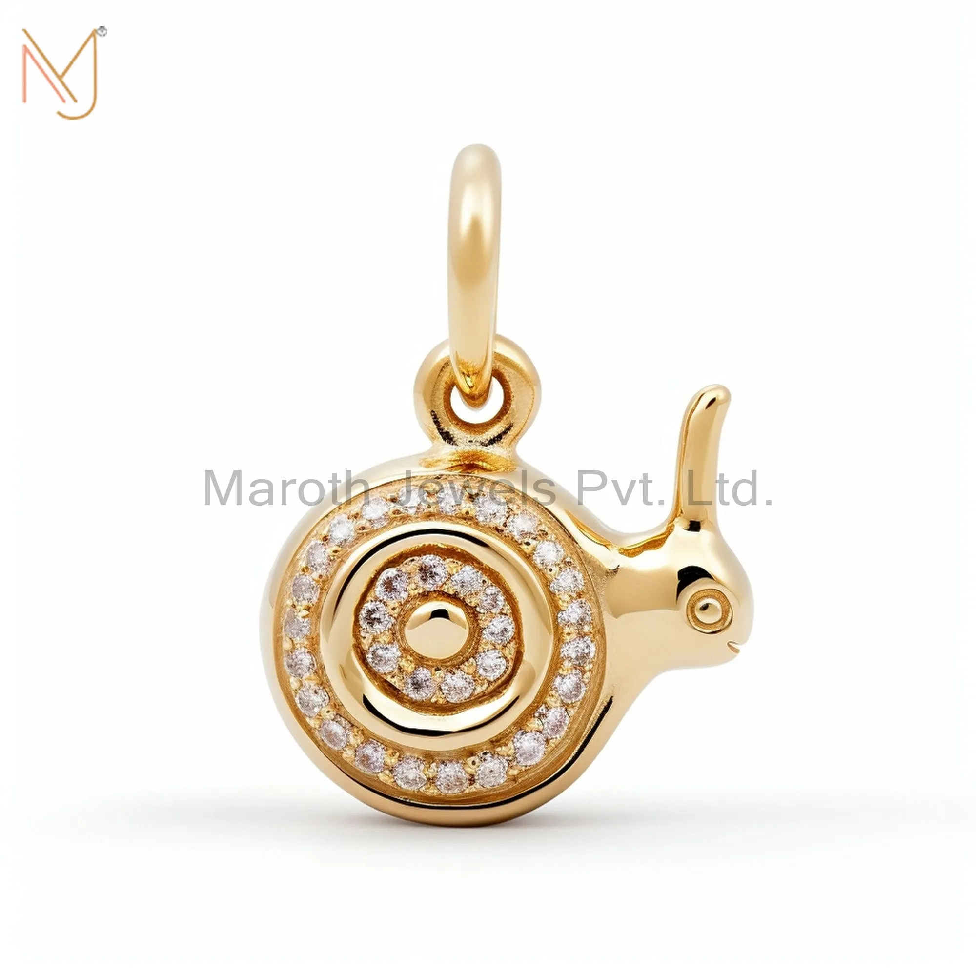 925 Sterling Silver Yellow Gold Plated Moissanite Snail Charm Pendant Jewelry Manufacturer