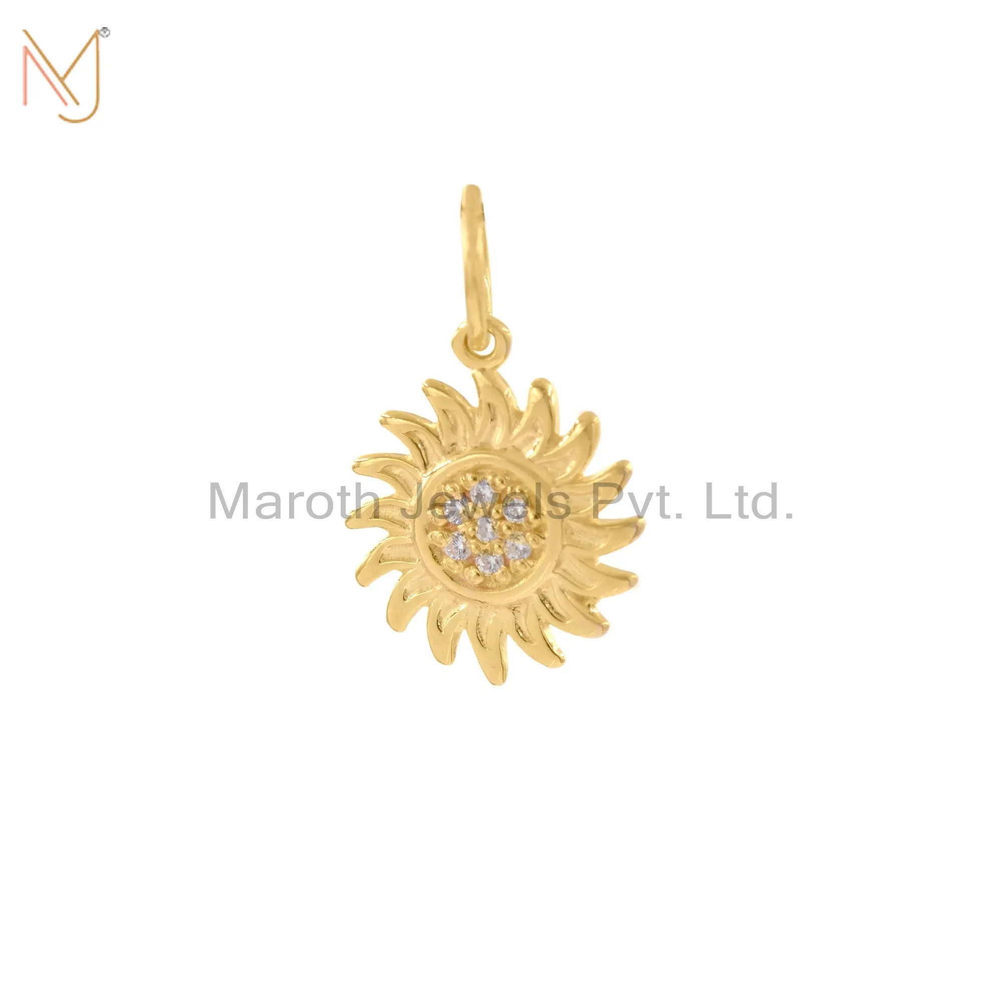 925 Silver Yellow Gold Plated Cubic Zircon Sun Pendant Custom Jewelry