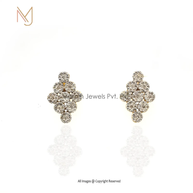 925 Natural Silver Yellow Gold Plated Pave Diamond Studs Earrings Jewelry Manufacturer