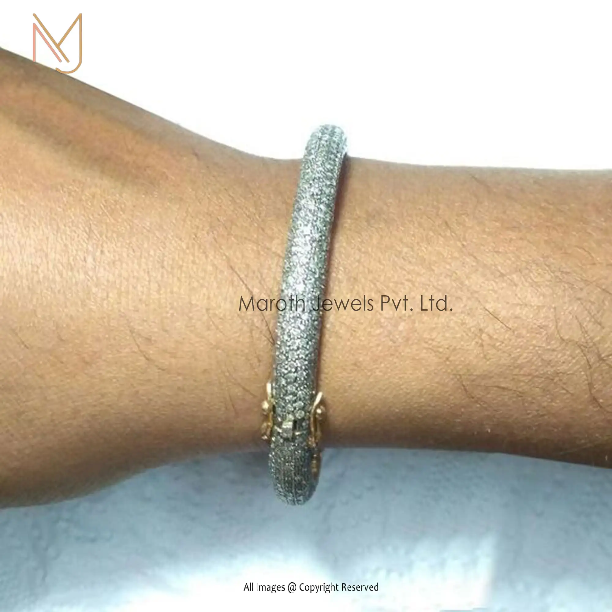 925 Silver Rhodium Plated Pave Diamond Bangle Jewelry Manufactutrer