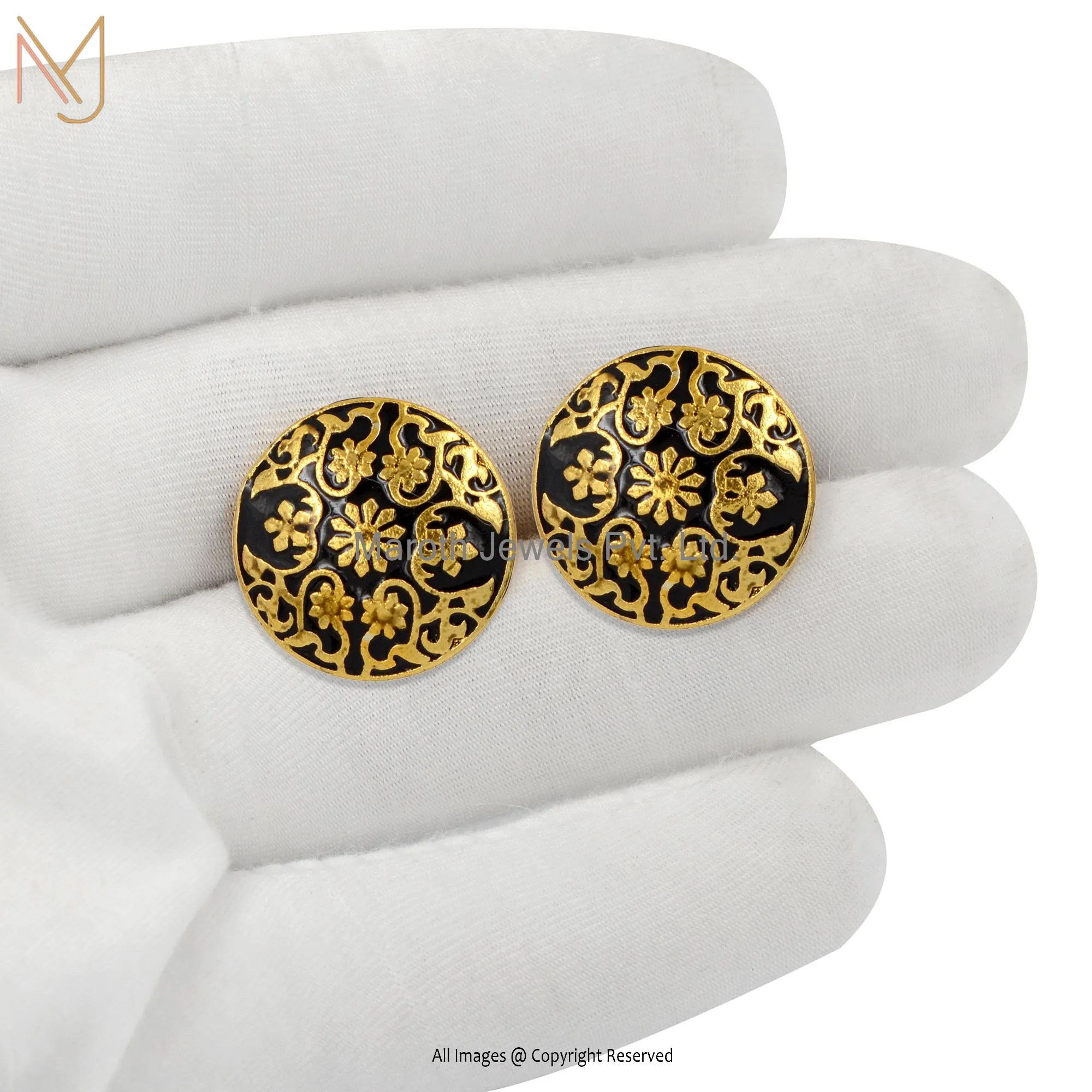 925 Sterling Silver Yellow Gold Plated Black Enamel Color Cufflinks Jewelry Manufacturer