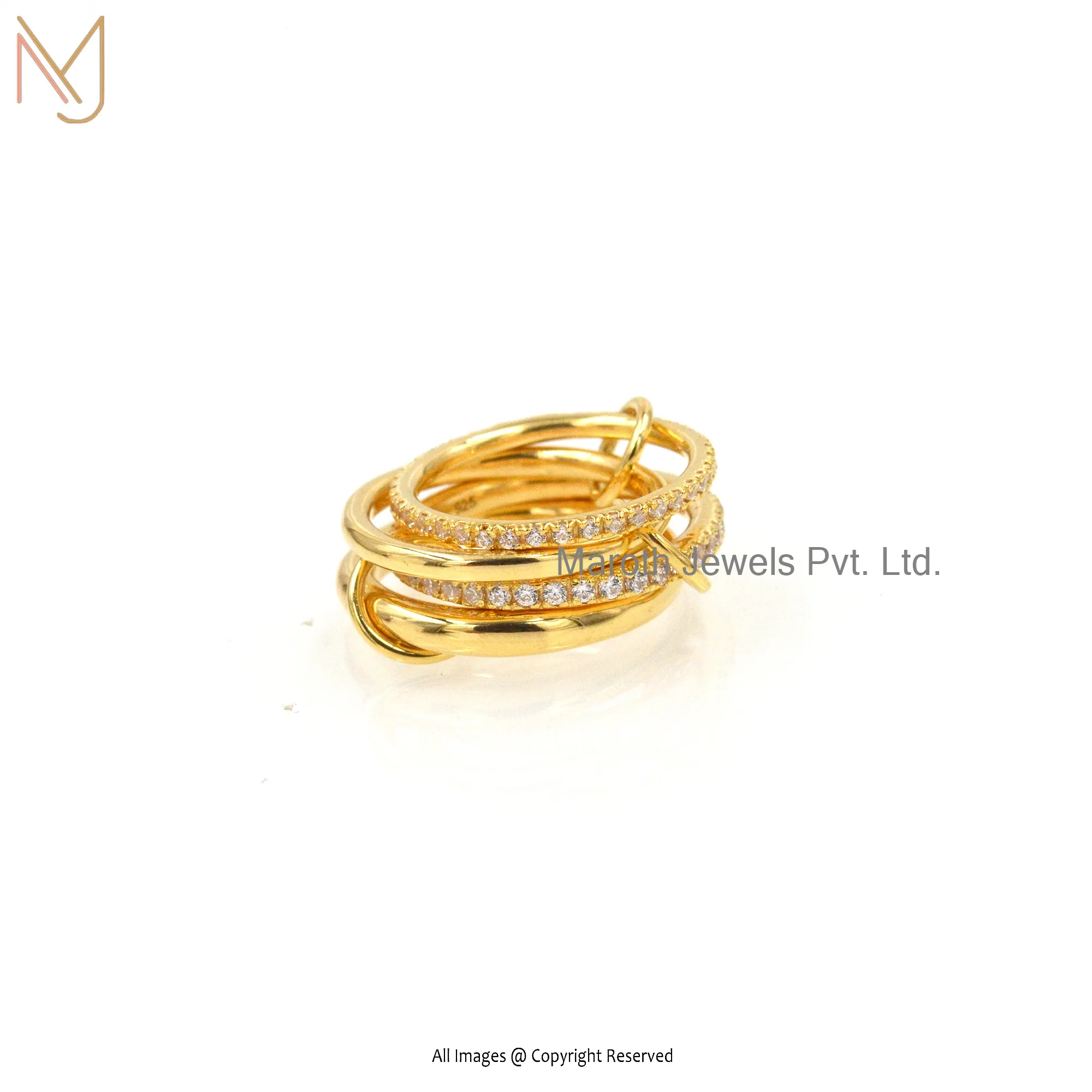 925 Silver Yellow Gold Cubic Zircon Multi Link Connector Ring Manufacturer