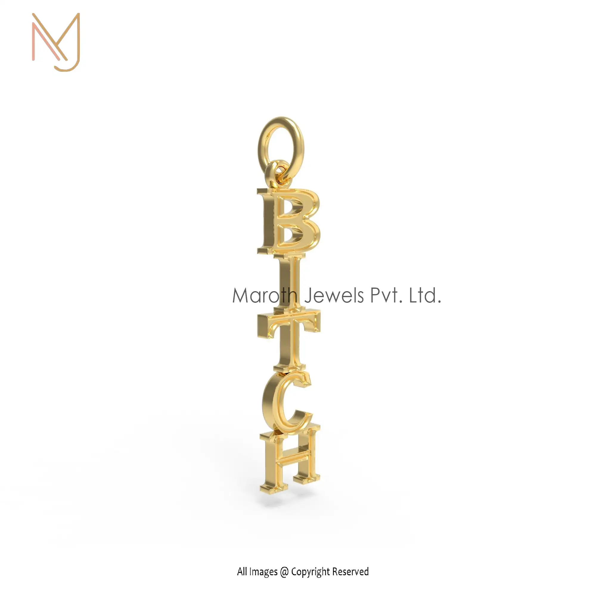 14k Yellow Gold Plated BITCH Name Plate Initials Pendant Jewelry Manufacturer