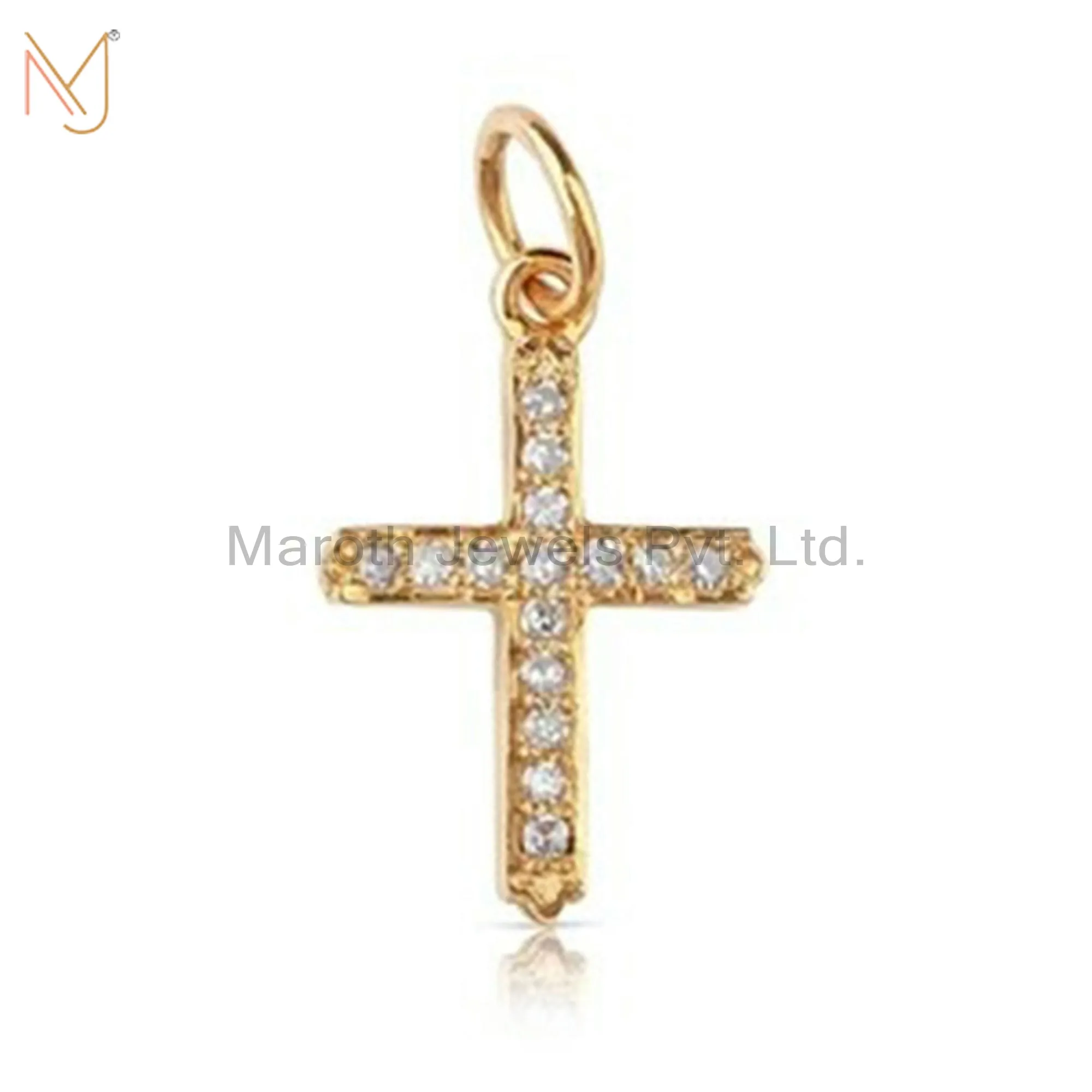 925 Sterling Silver Yellow Gold Pave Diamond Cross Designer Charms Pendant Jewelry USA