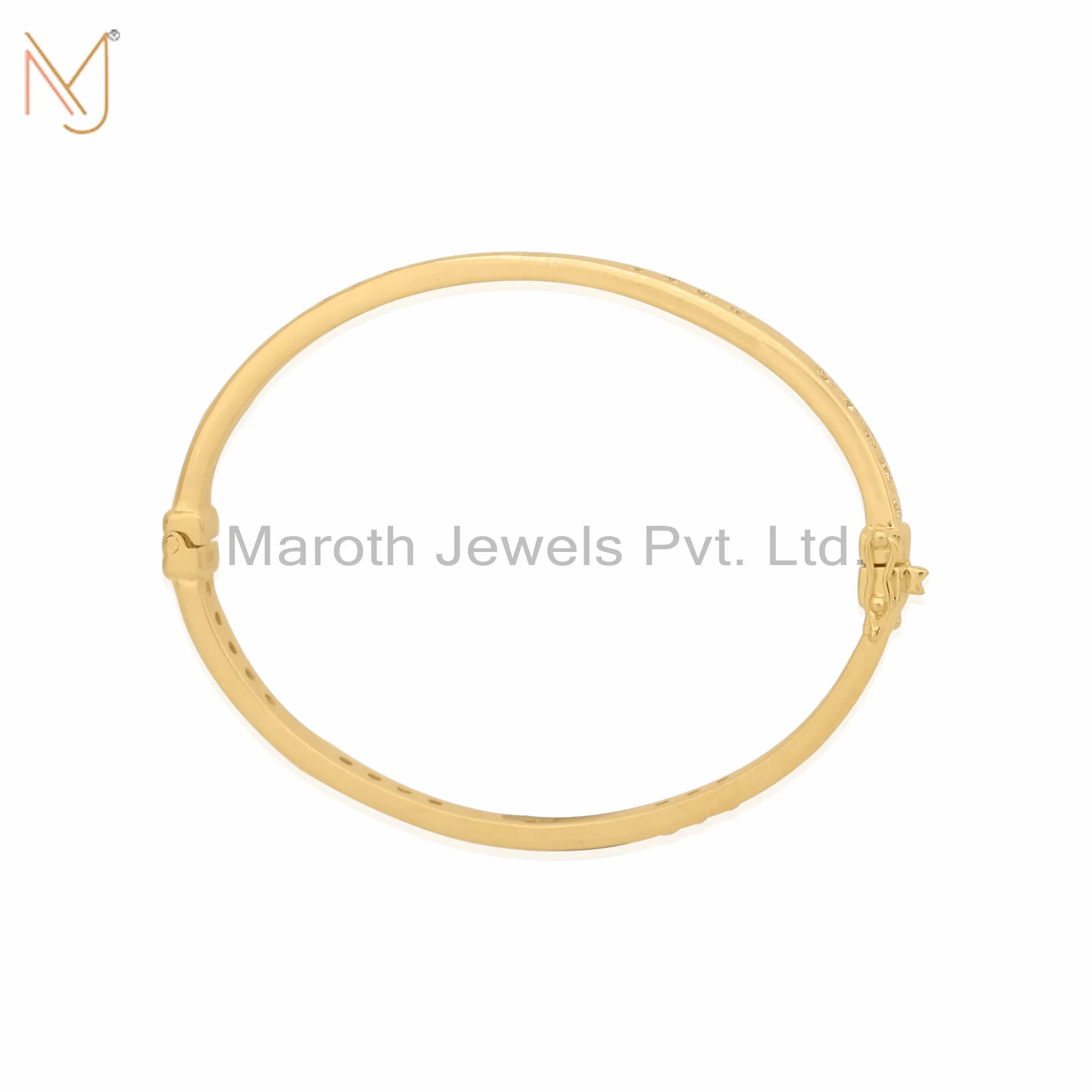 14K Yellow Gold  Moissanite Hinged Bangle Bracelet Jewelry Supplier