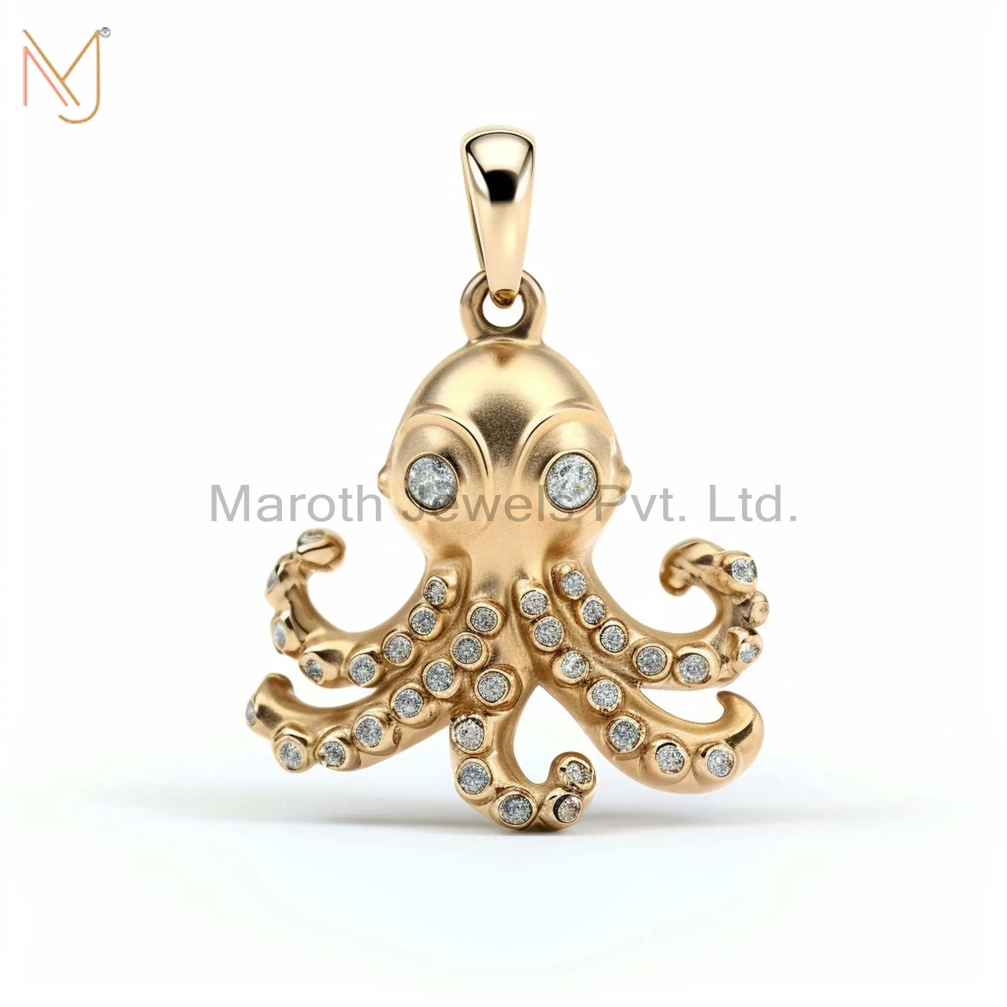 925 Sterling Silver Yellow Gold Plated Moissanite Octopus Charm Pendant Jewelry Manufacturer