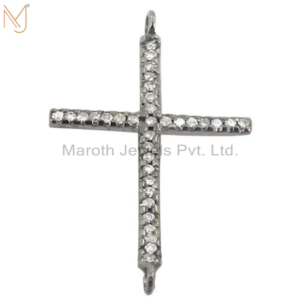 925 Sterling Silver Diamond Pave Cross Connector Finding Pendant Jewelry Manufacturer