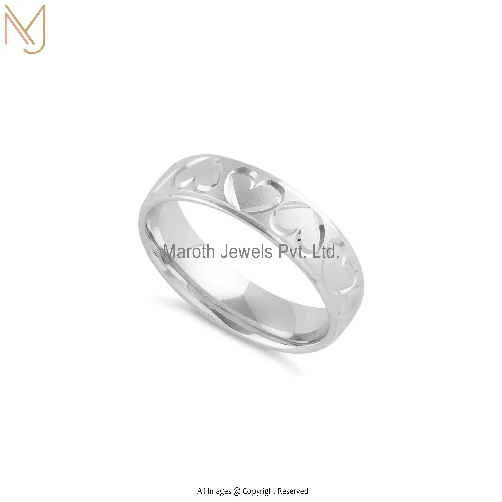 92.5 Sterling Silver Diamond Cut Heart Wedding Band Ring Custom Jewelry