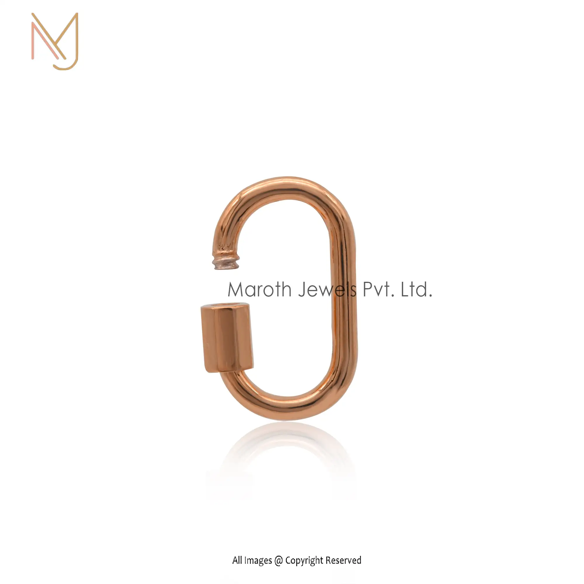 Wholesale 925 Silver Rose Gold Plated Plain Carabiner Lock Jewelry