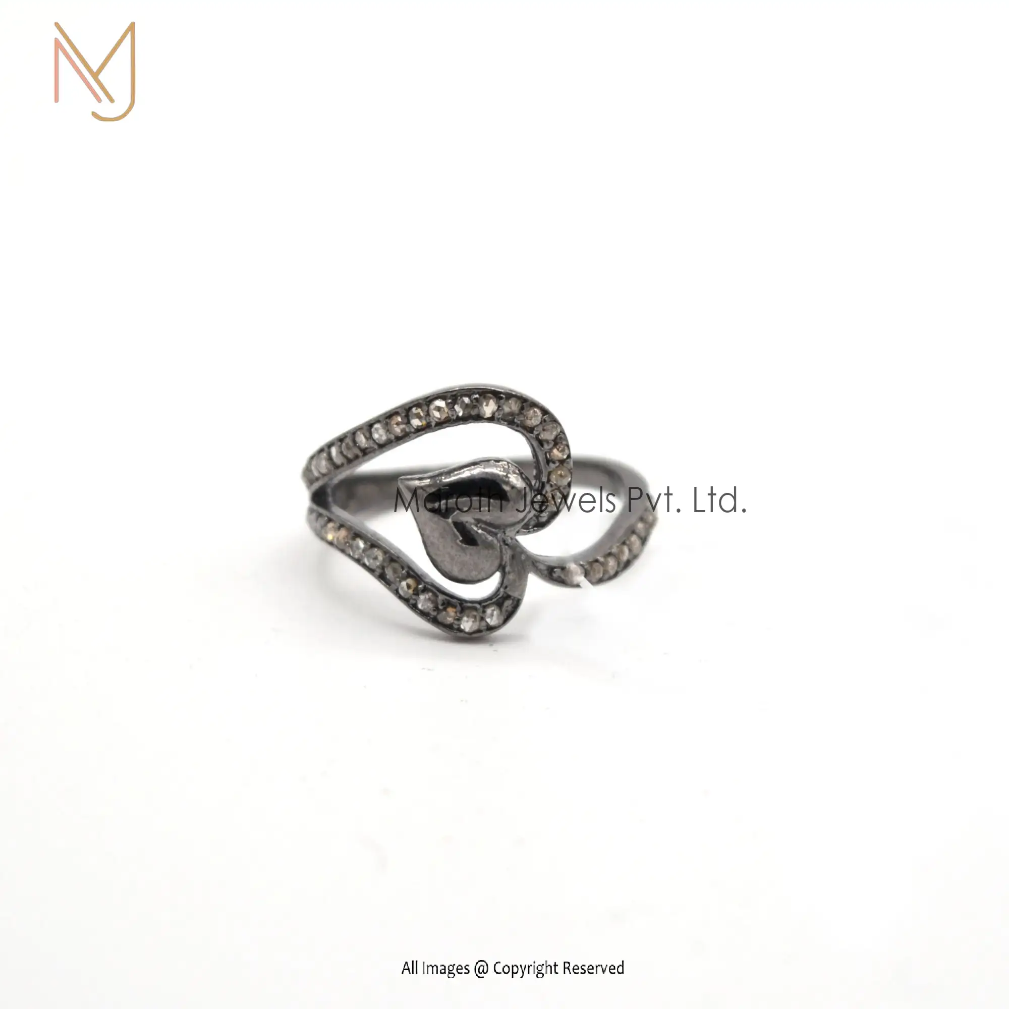 925 Silver Rhodium Pave Diamond Heart Shape Ring Jewelry Manufacturer