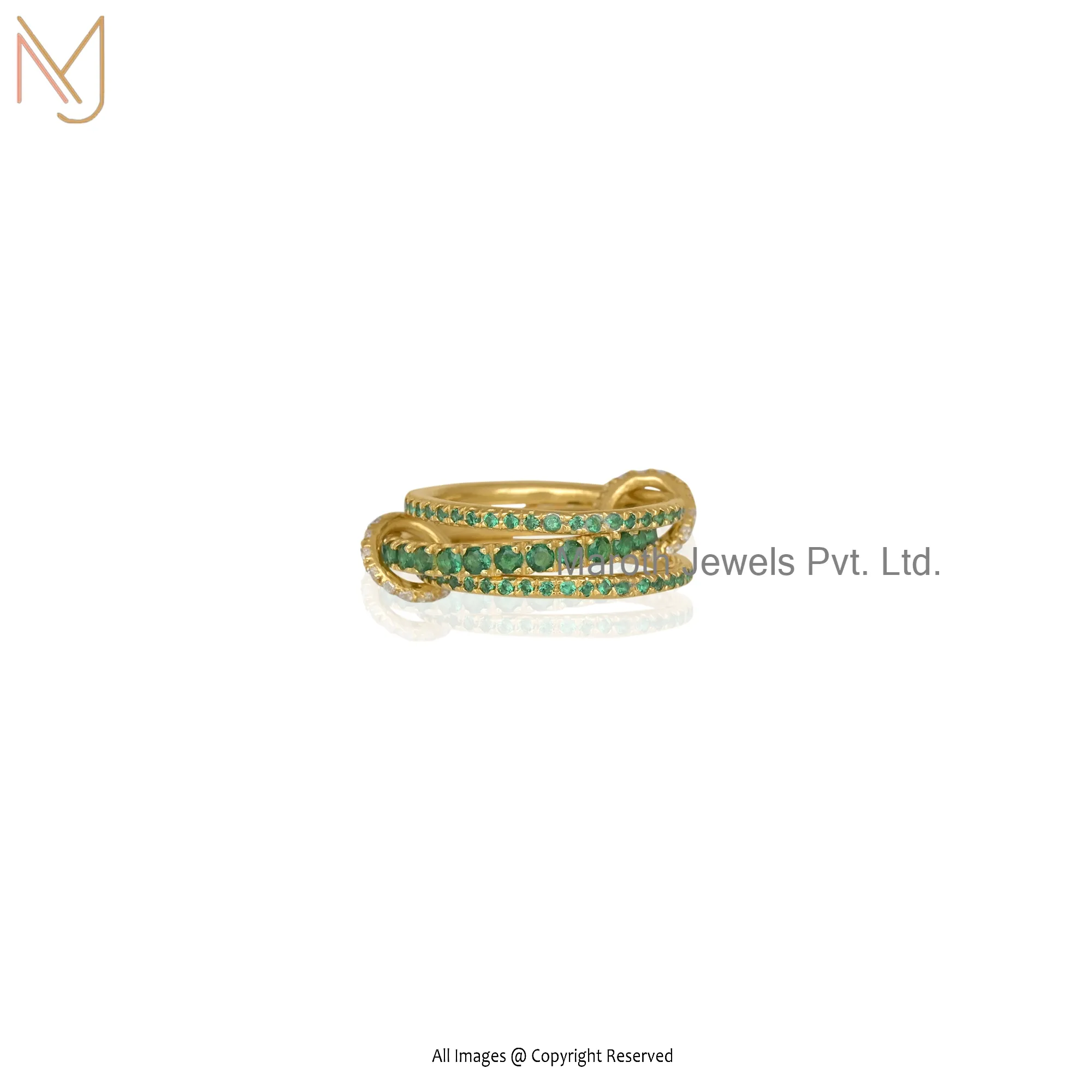 14K Yellow Gold Emerald CZ and White CZ Ring Jewelry Supplier