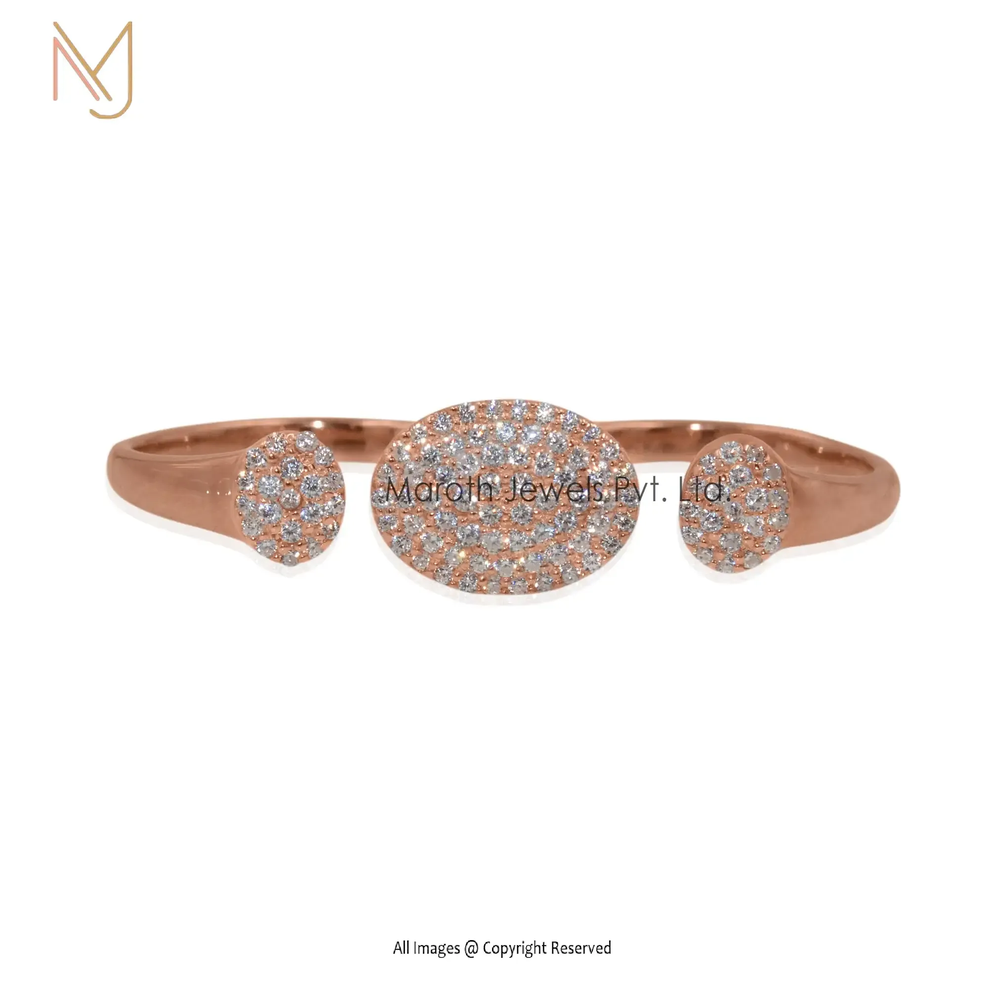 925 Sterling Silver Rose Gold Plated CZ Two Finger Ring Jeweliry Supplier