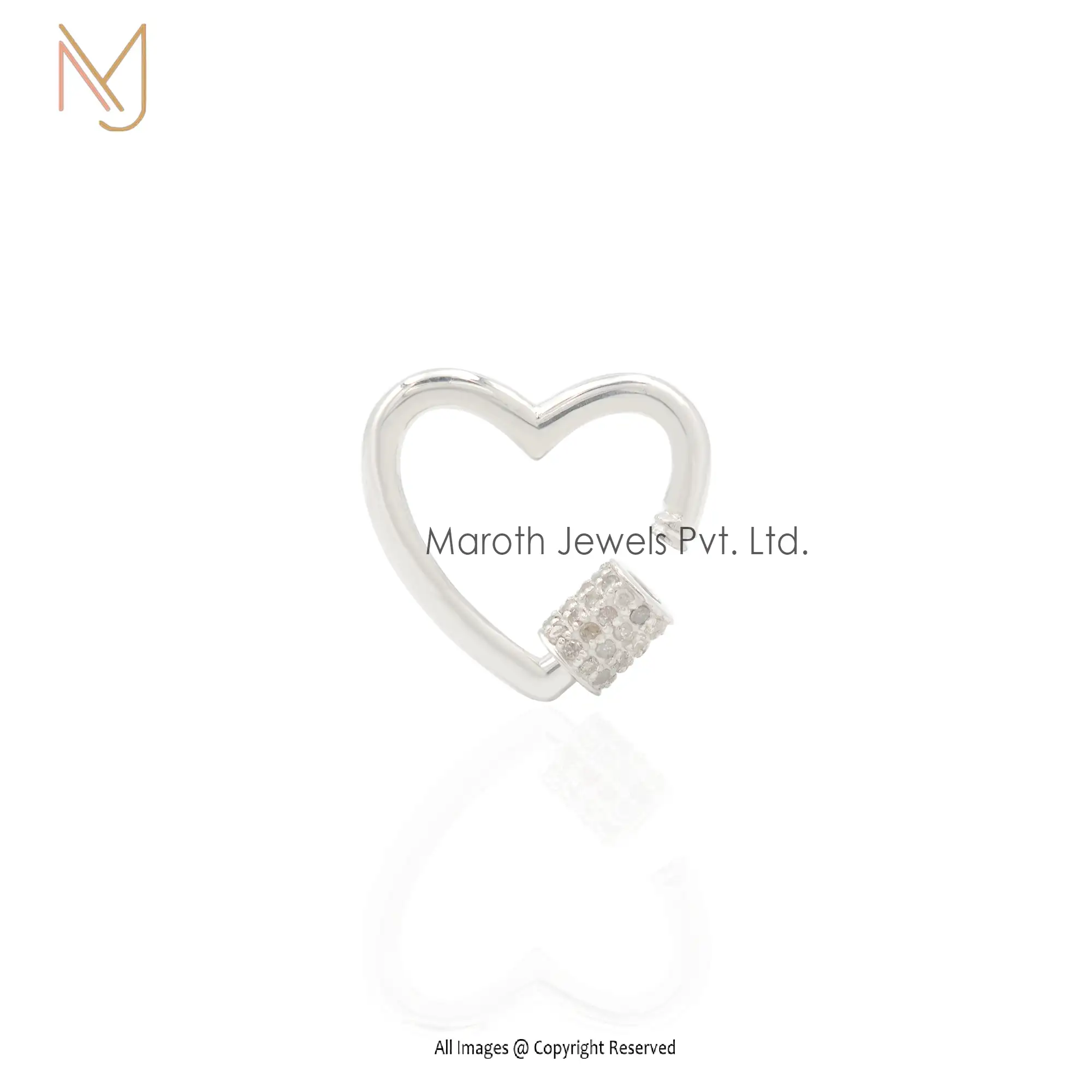 Private Label 925 Natural Silver Pave Diamond Heart Carabiner Lock Jewelry