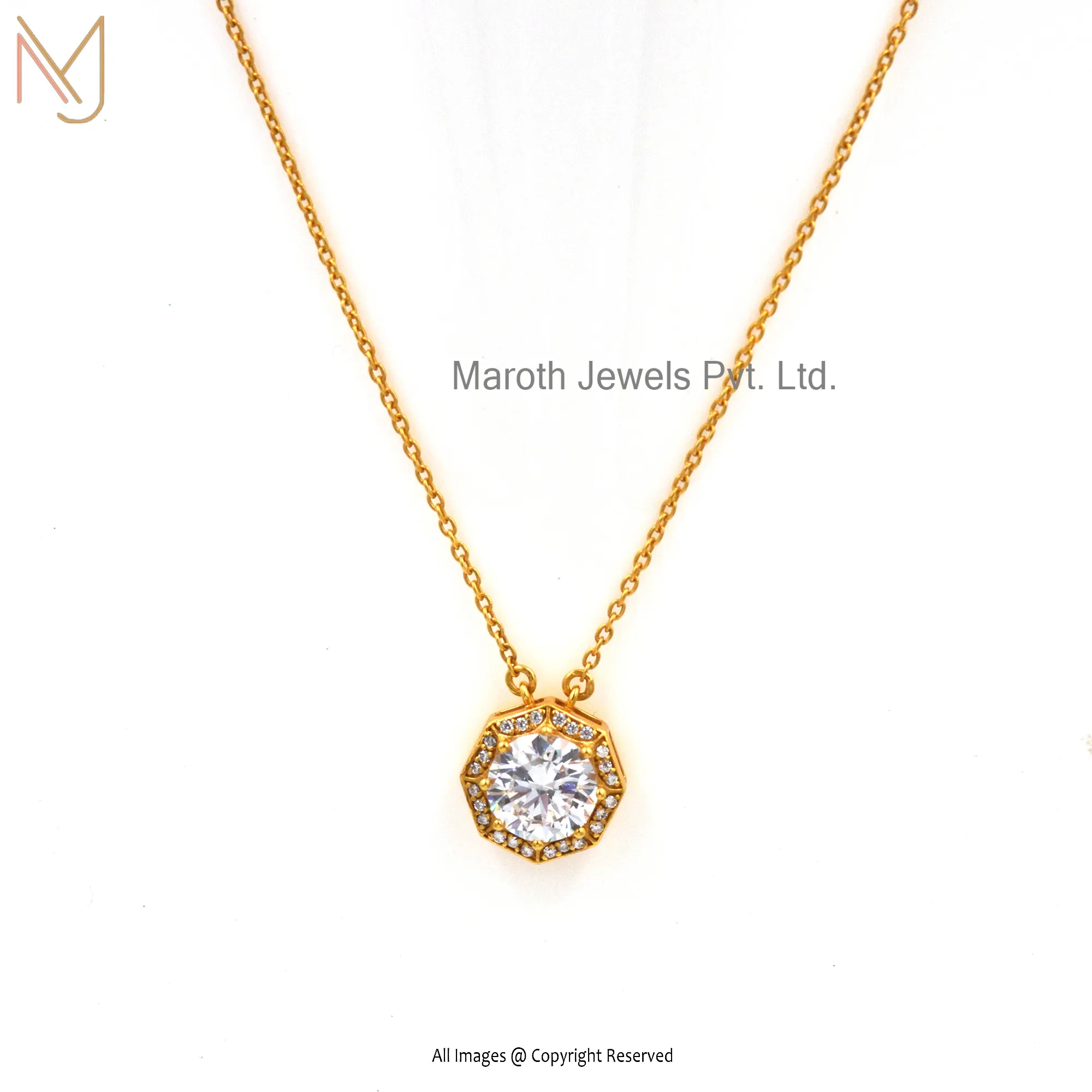 Private Label 925 Silver Yellow Gold Plated Cubic Zircon Necklace Jewelry