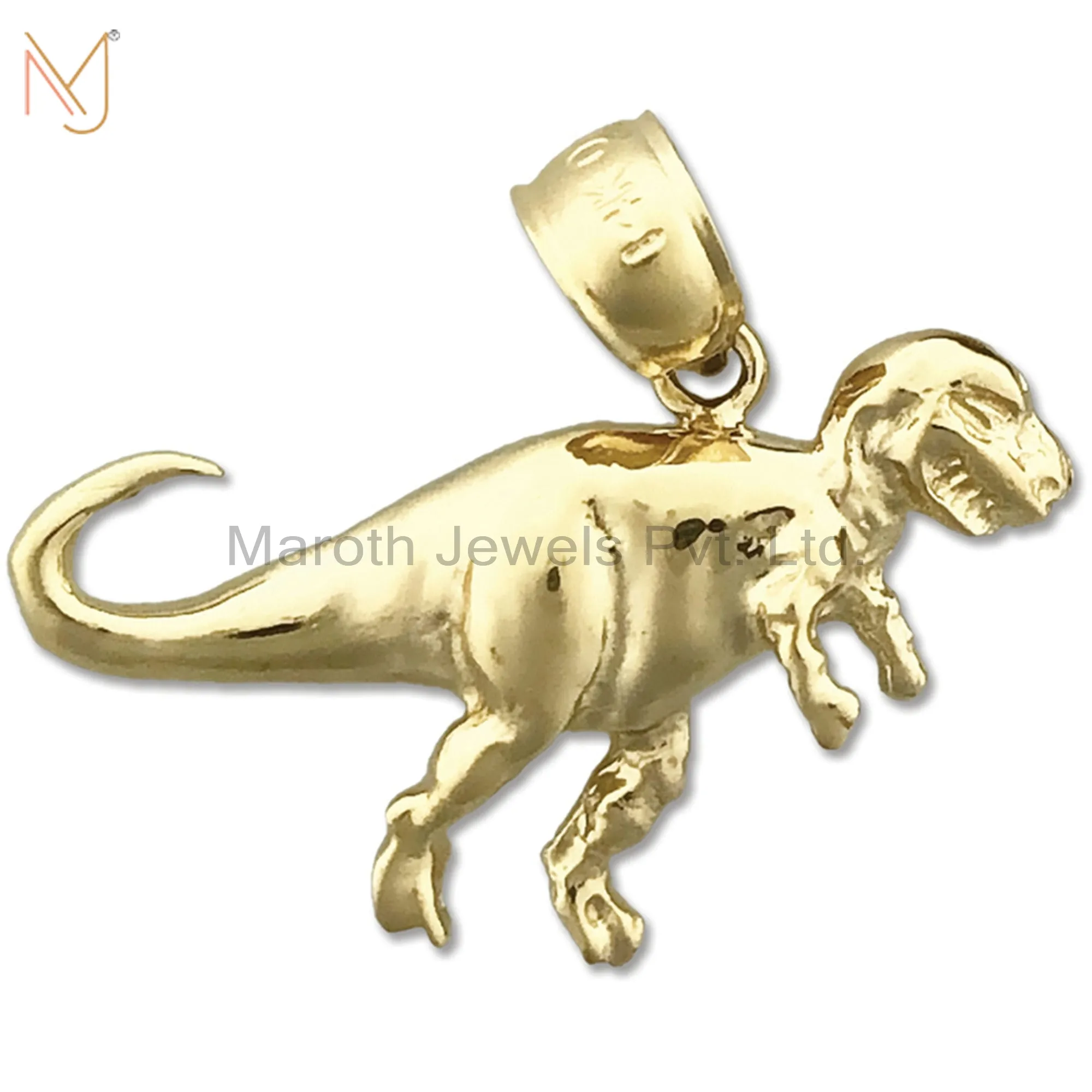 925 Sterling Silver Yellow Gold Plated T Rex Charm Pendant Jewelry Supplier