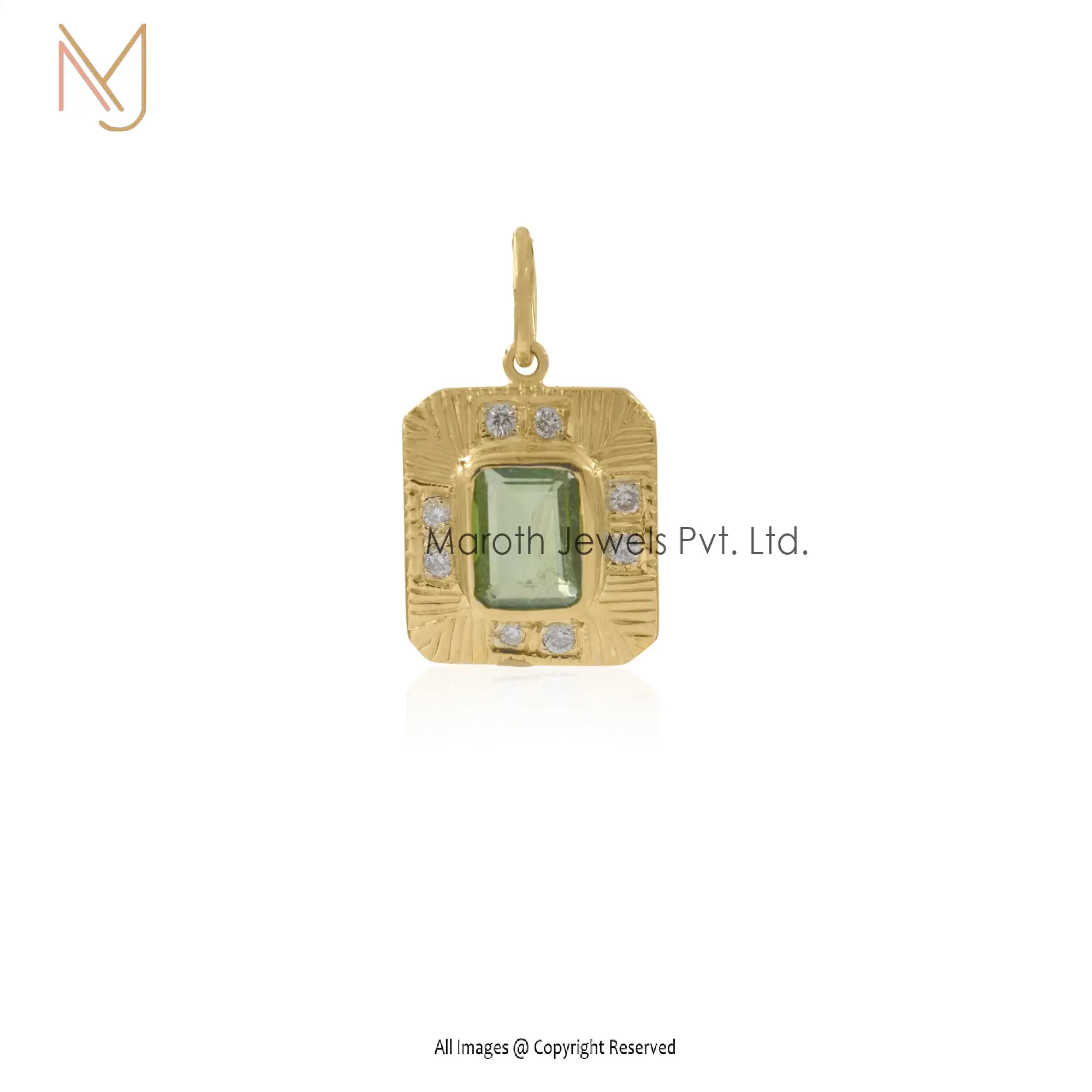 925 Silver Yellow Gold Green Tourmaline Pendants Jewelry Manufacturer