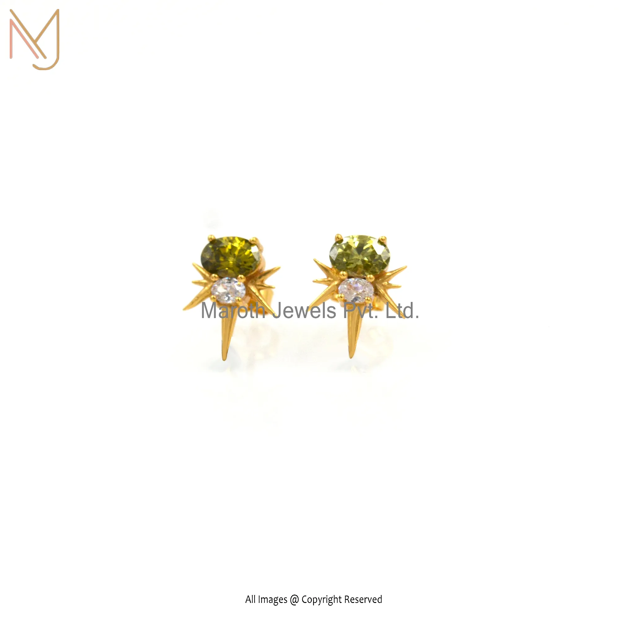 925 Silver Yellow Gold Plated Cubic Zircon Earrings Manufacturer