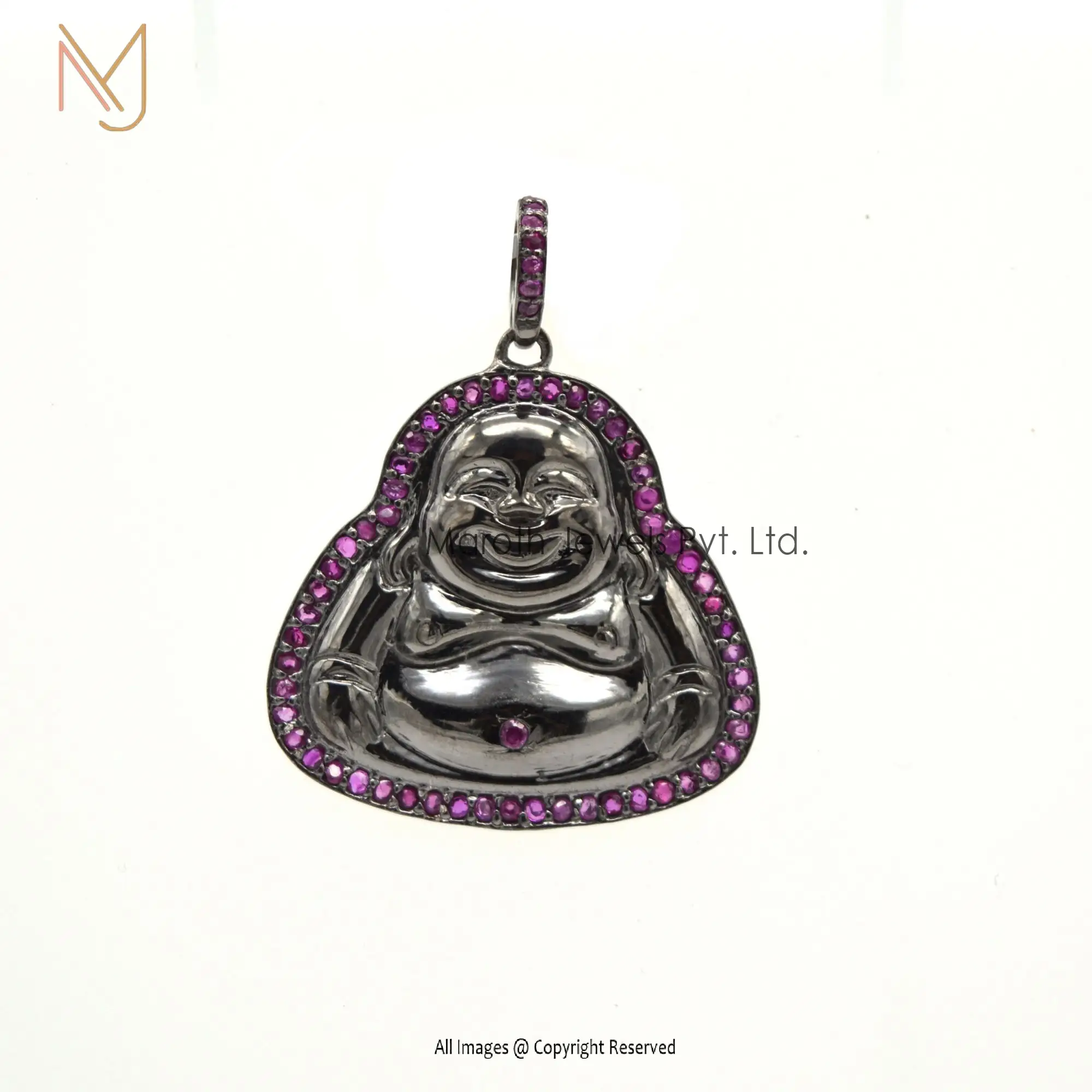 925 Silver Rose Gold Plated Pink Sapphire Gemstone Buddha Pendant Spiritual Custom Jewelry