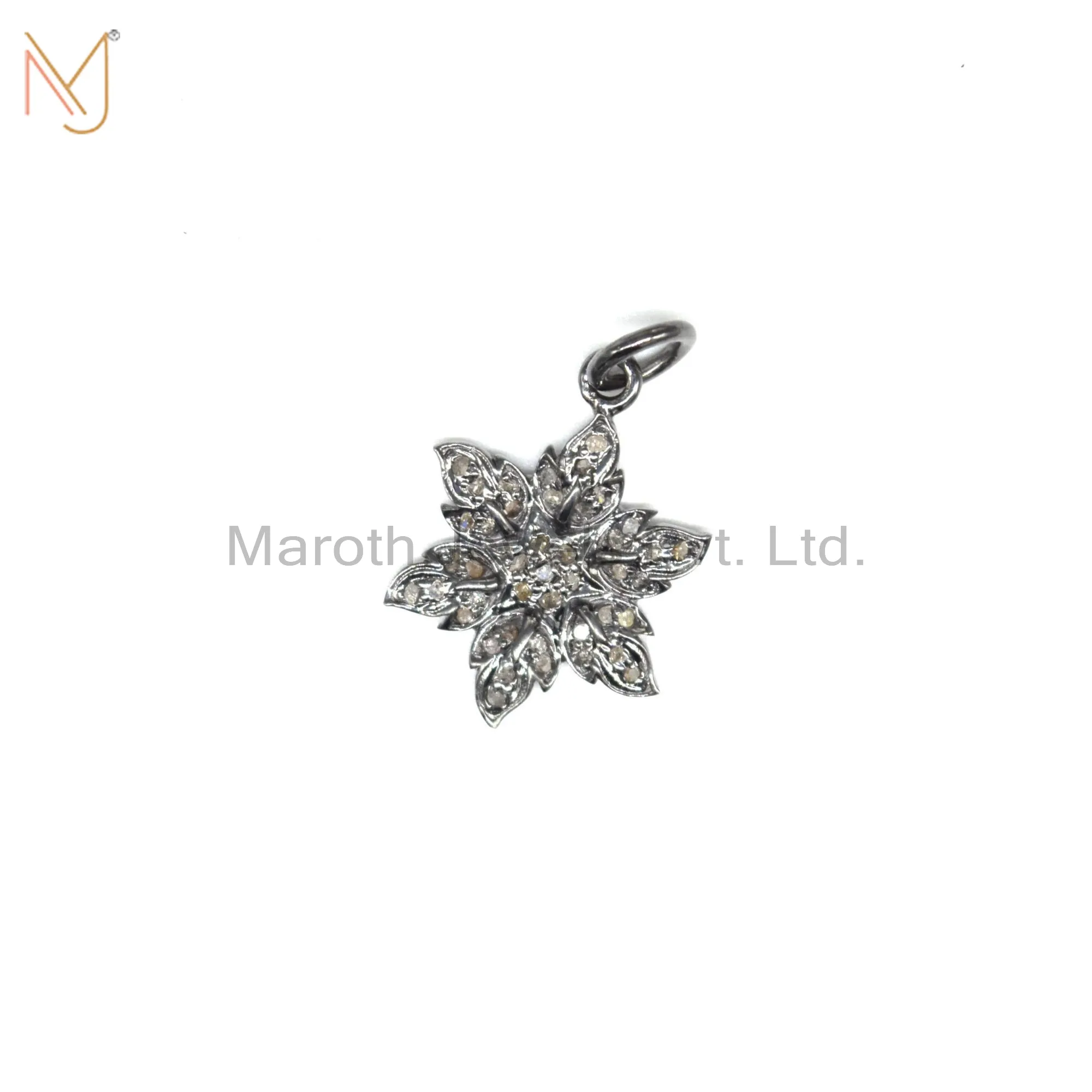 925 Silver Black Rhodium Plated Pave Diamond Flower Designs Pendant Custom Jewelry