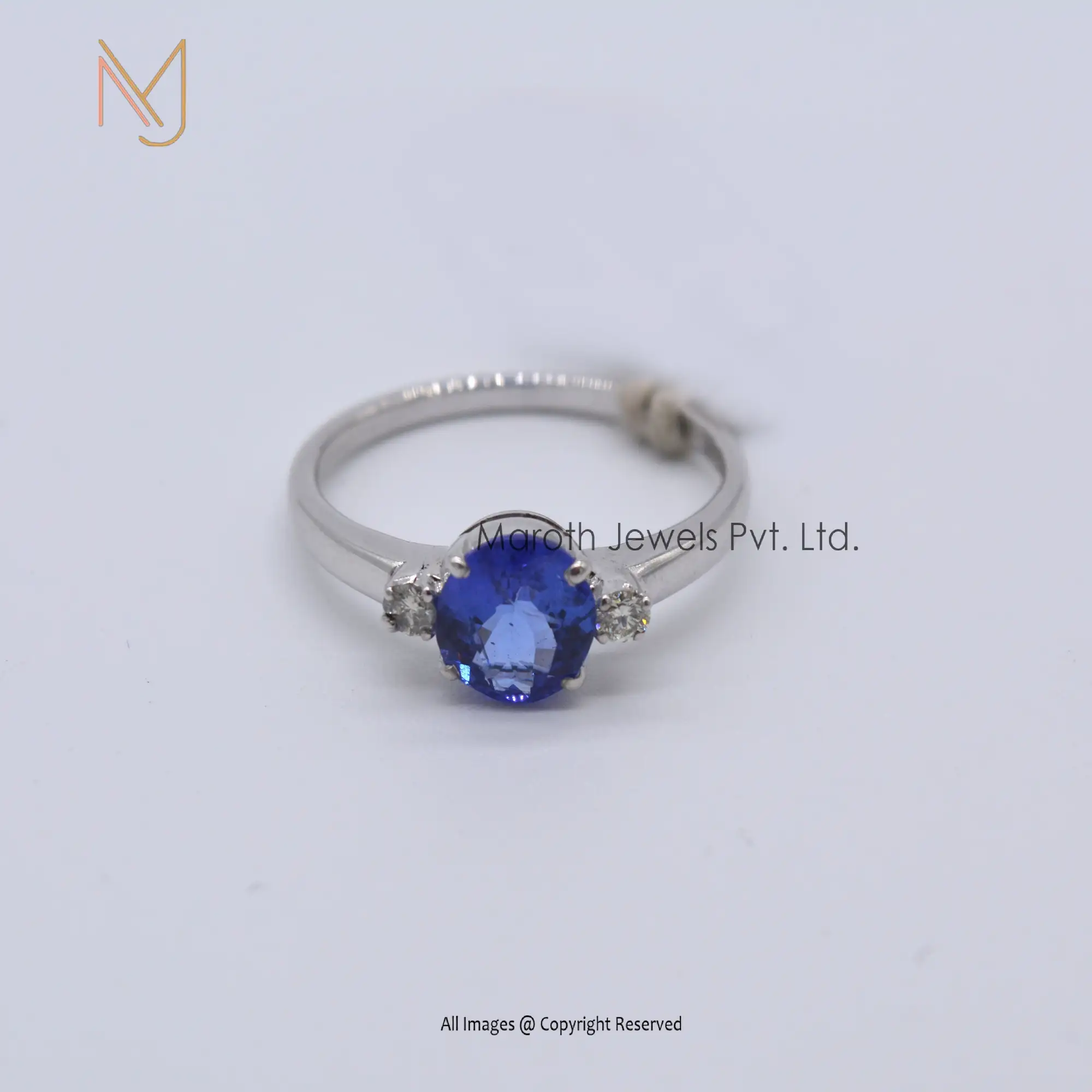 14K White Gold Pave Diamond Tanzanite Gemstone Ring Jewelry Manufacturer