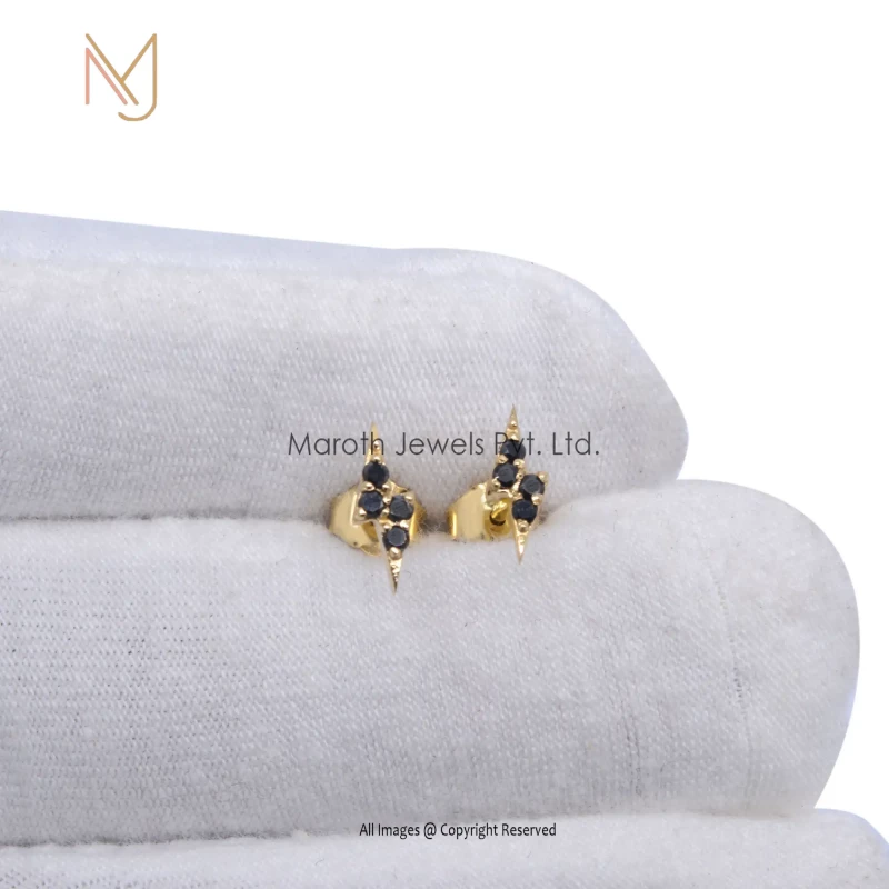 Wholesale 14K  Yellow Gold Black Diamond Designer Earrings