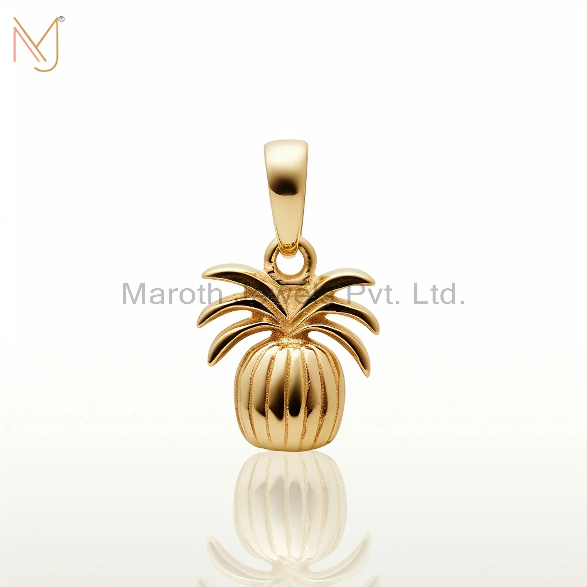 Private Lable 925 Sterling Silver Yellow Gold Plated Pineapple Pendant Jewelry