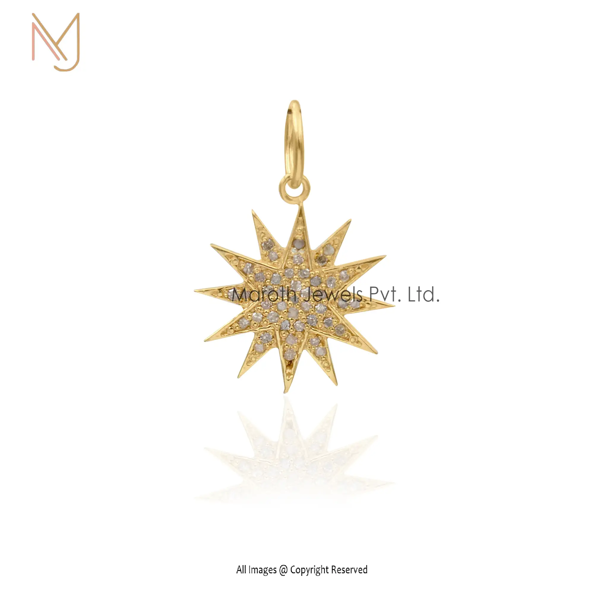 14K Yellow Gold CZ Star Charm Pendant Jewelry Supplier