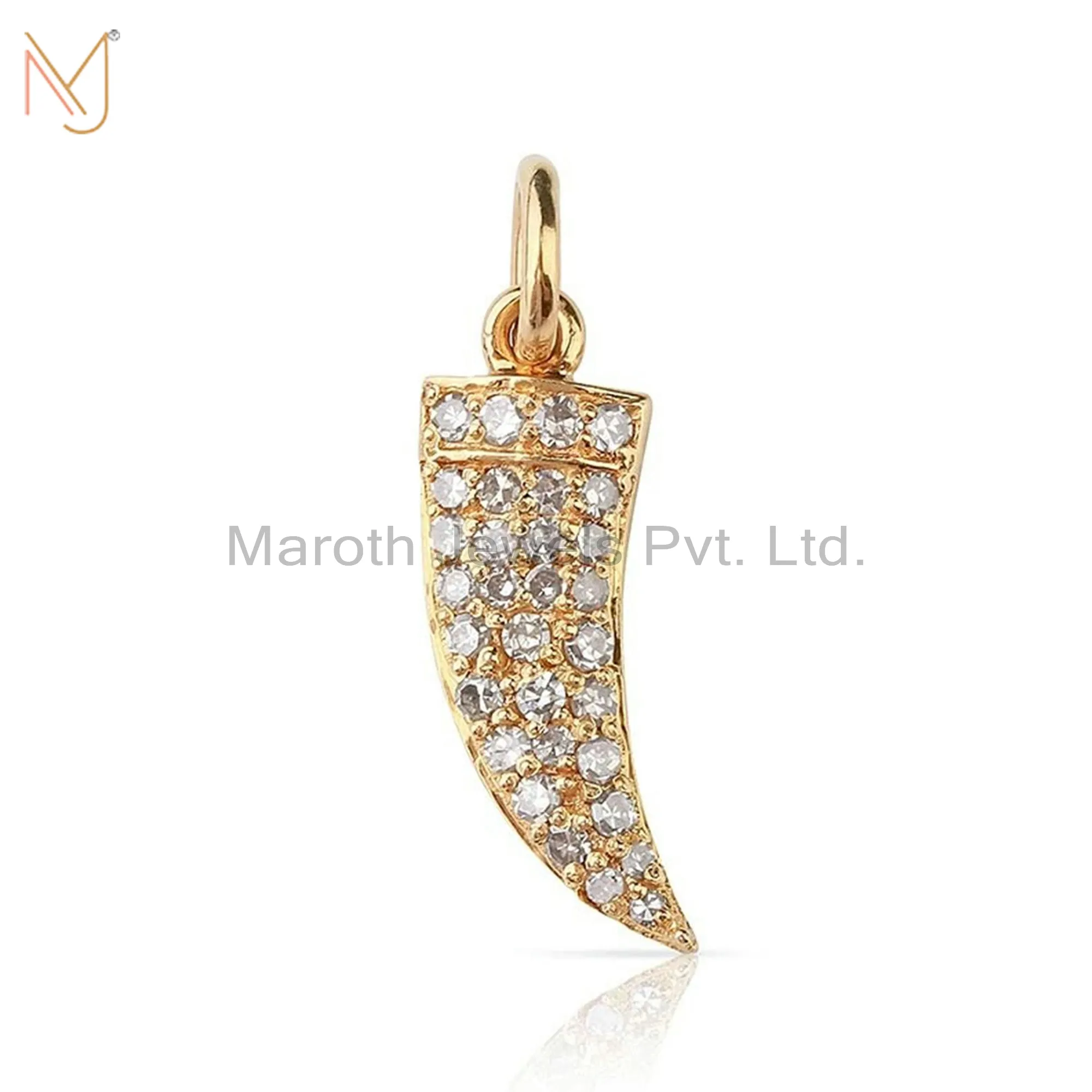 925 Silver Yellow Gold Pave Diamond Horn Charms Pendant Custom Jewelry