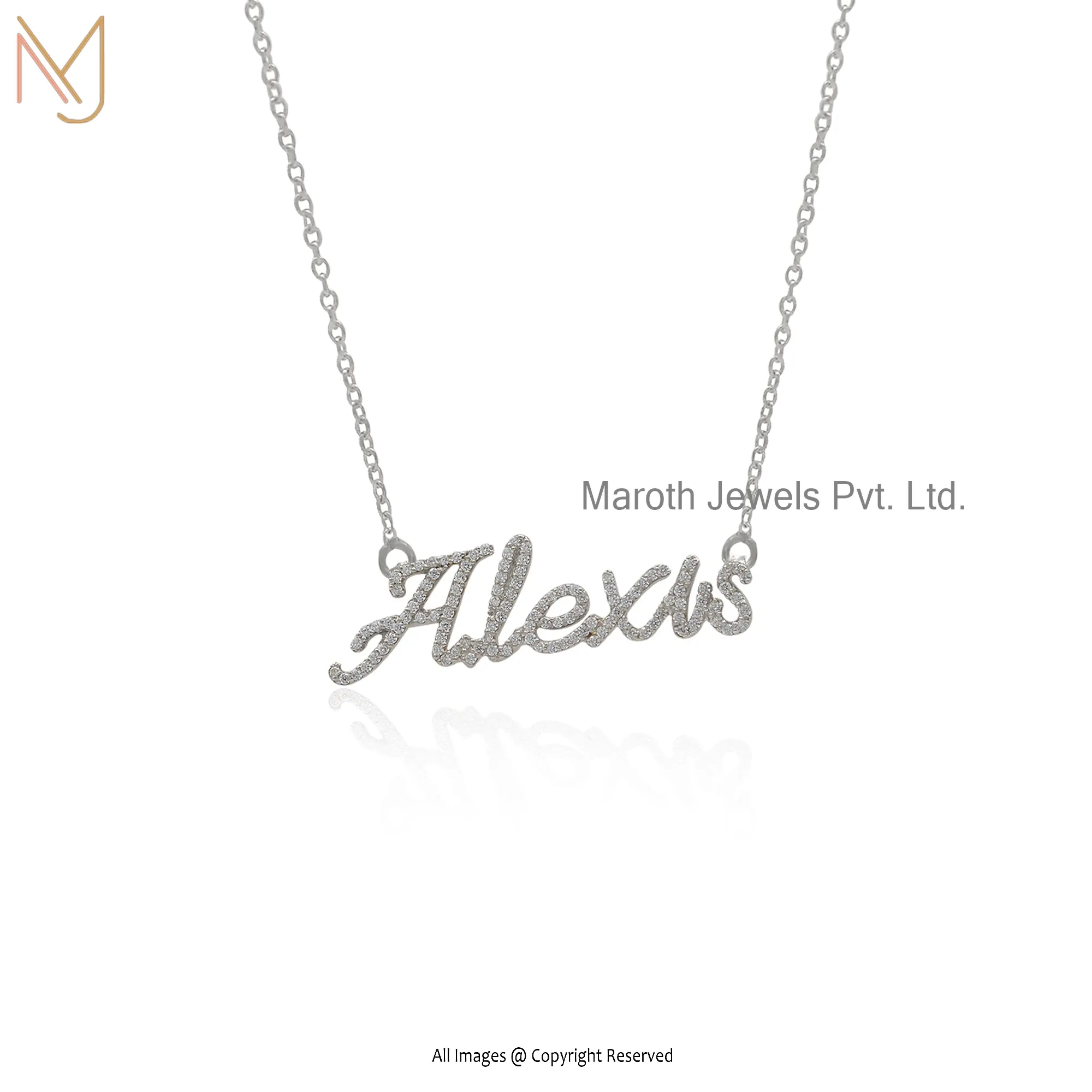 925 Silver White Gold Plated Name Alexis With Adjustable Chain Necklace Manufacturer