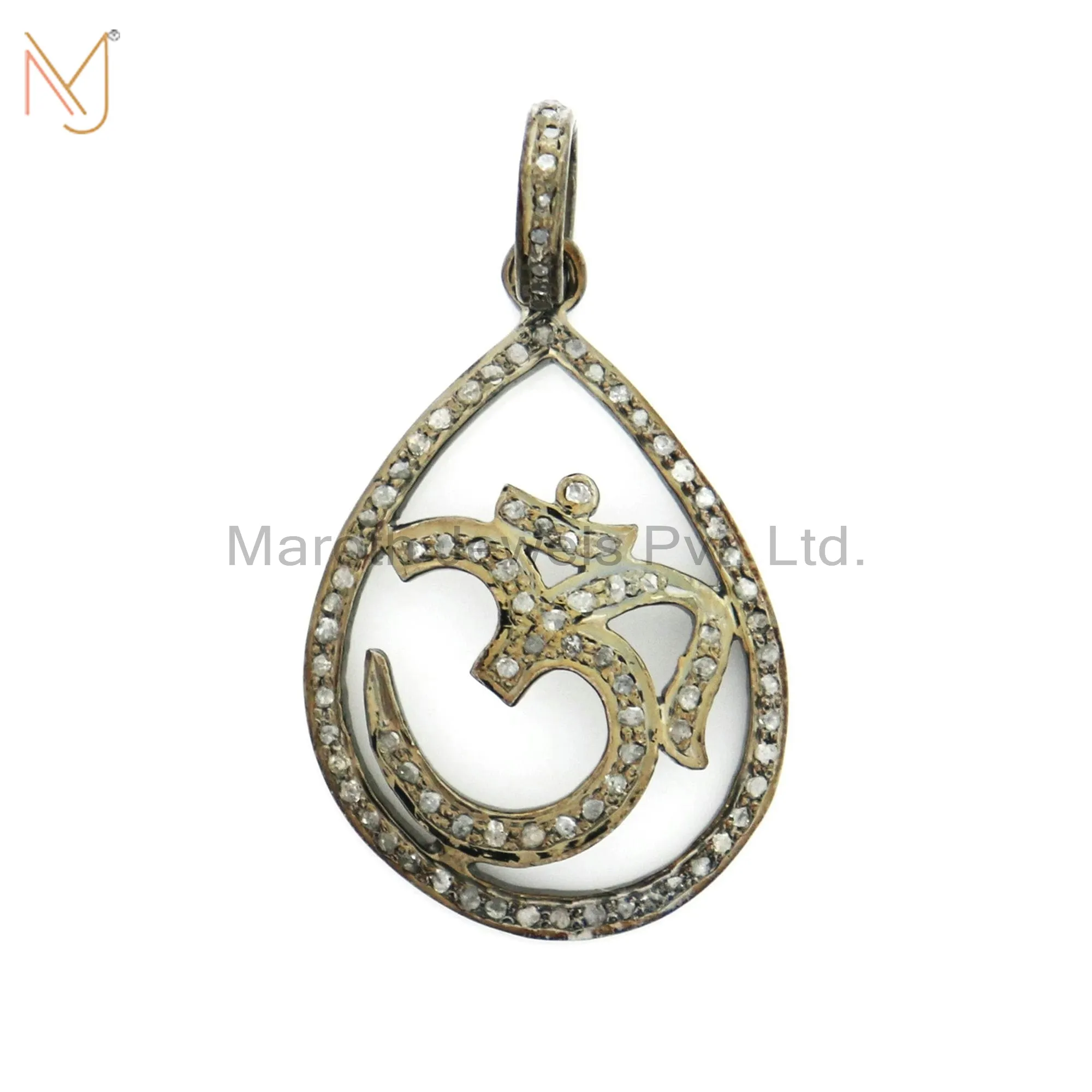 925 Silver Pave Diamond Om Religious Drop Pendant Jewelry Manufacturer