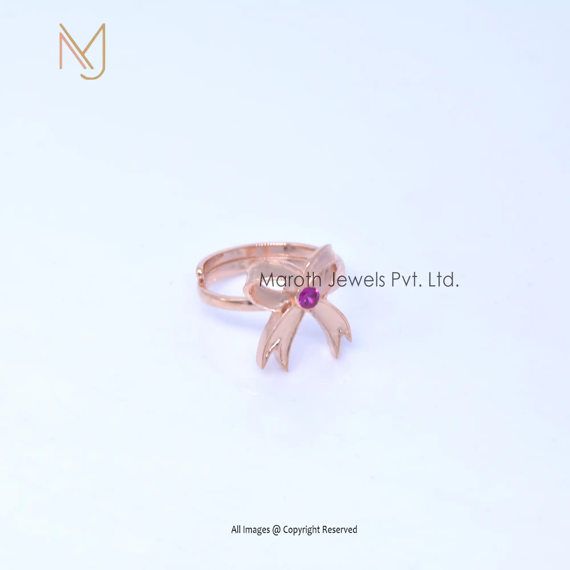 925 Silver Rose Gold Plated Pink Cz Symbol Adjustable Ring Same As Pendant Design Jewelry Manufacturer