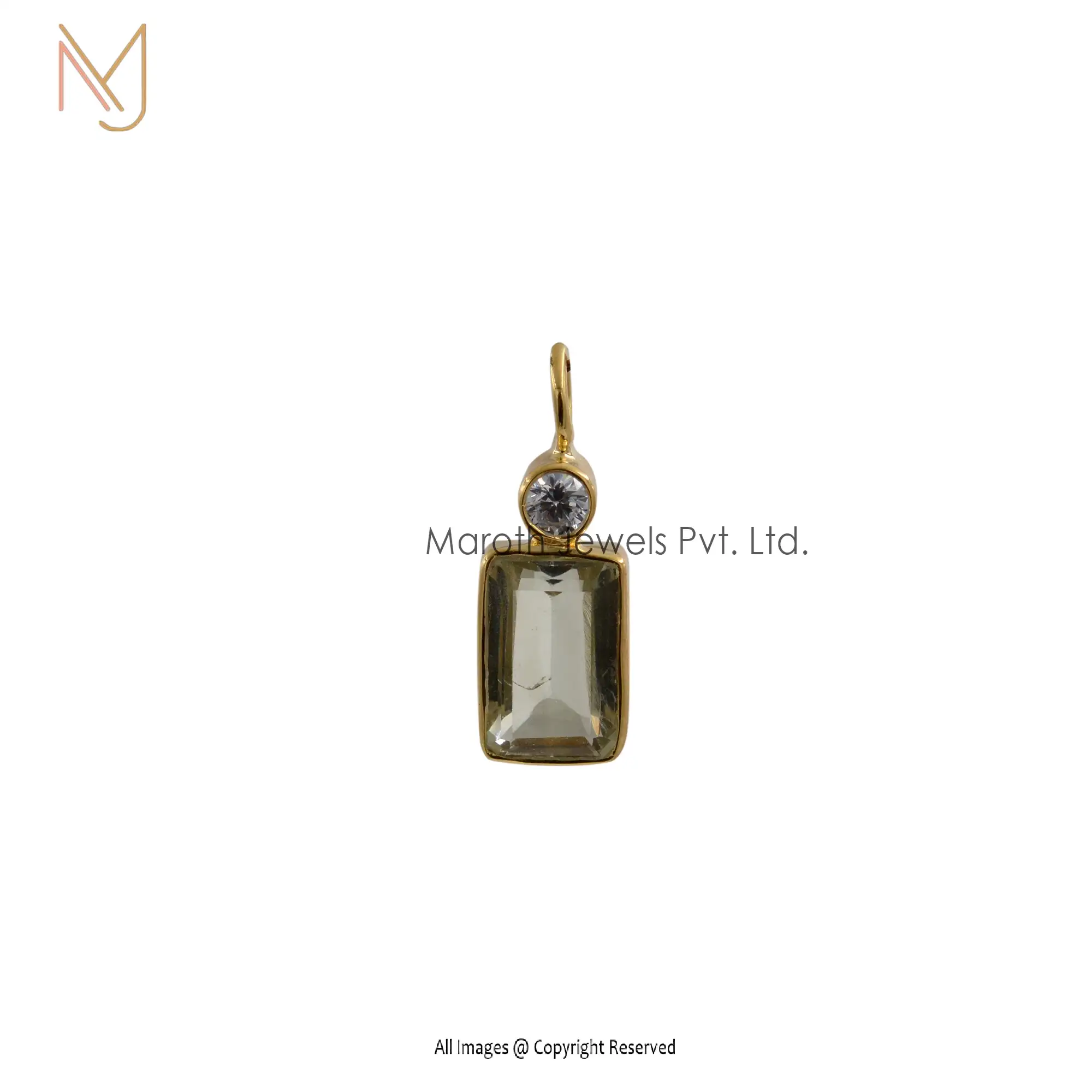 925 Silver Yellow Gold Green Amethyst & Cubic Zircon Gemstone Pendant Jewelry USA