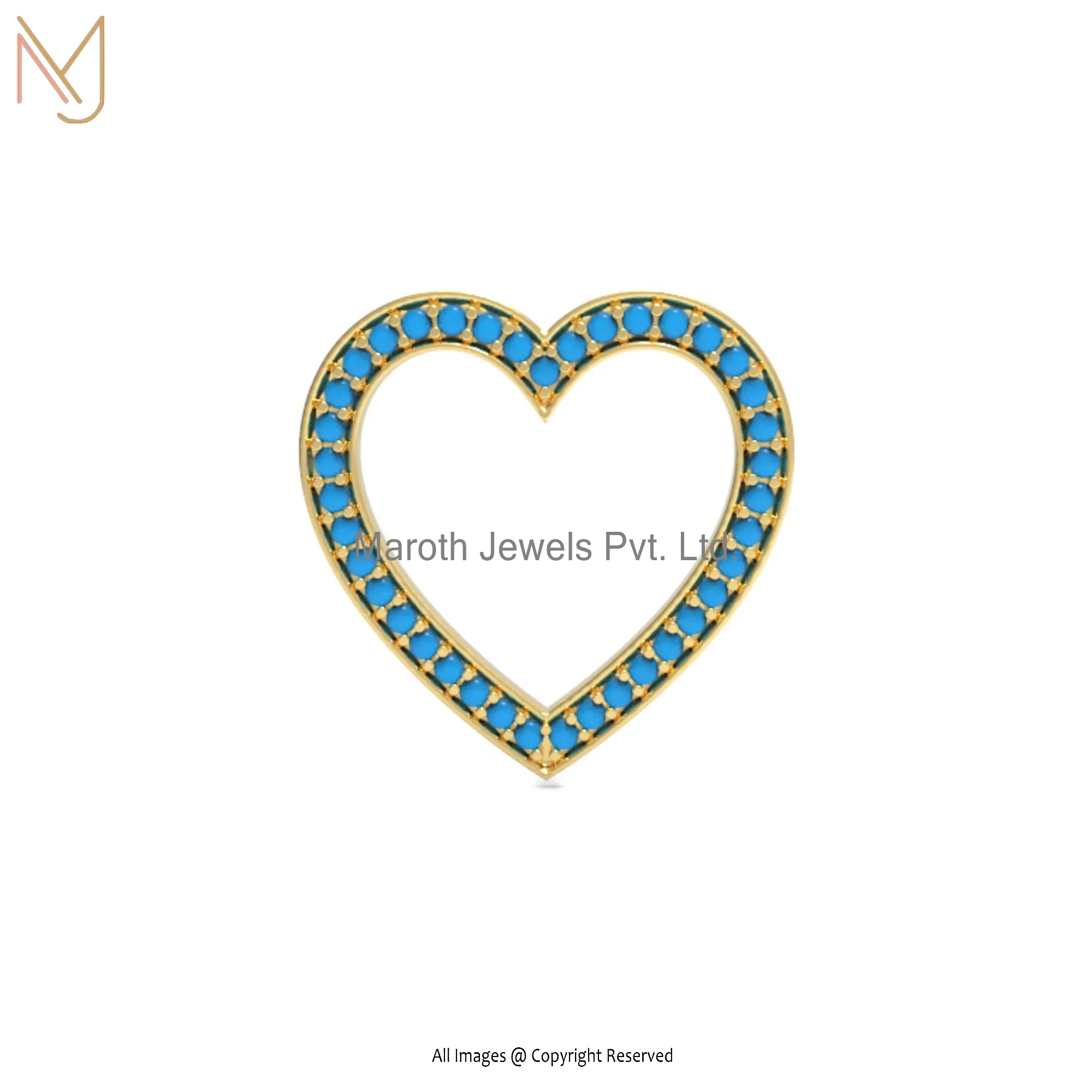 Private Label 925 Silver Yellow Gold Turquoise Gemstone Heart Charm Pendant Jewelry