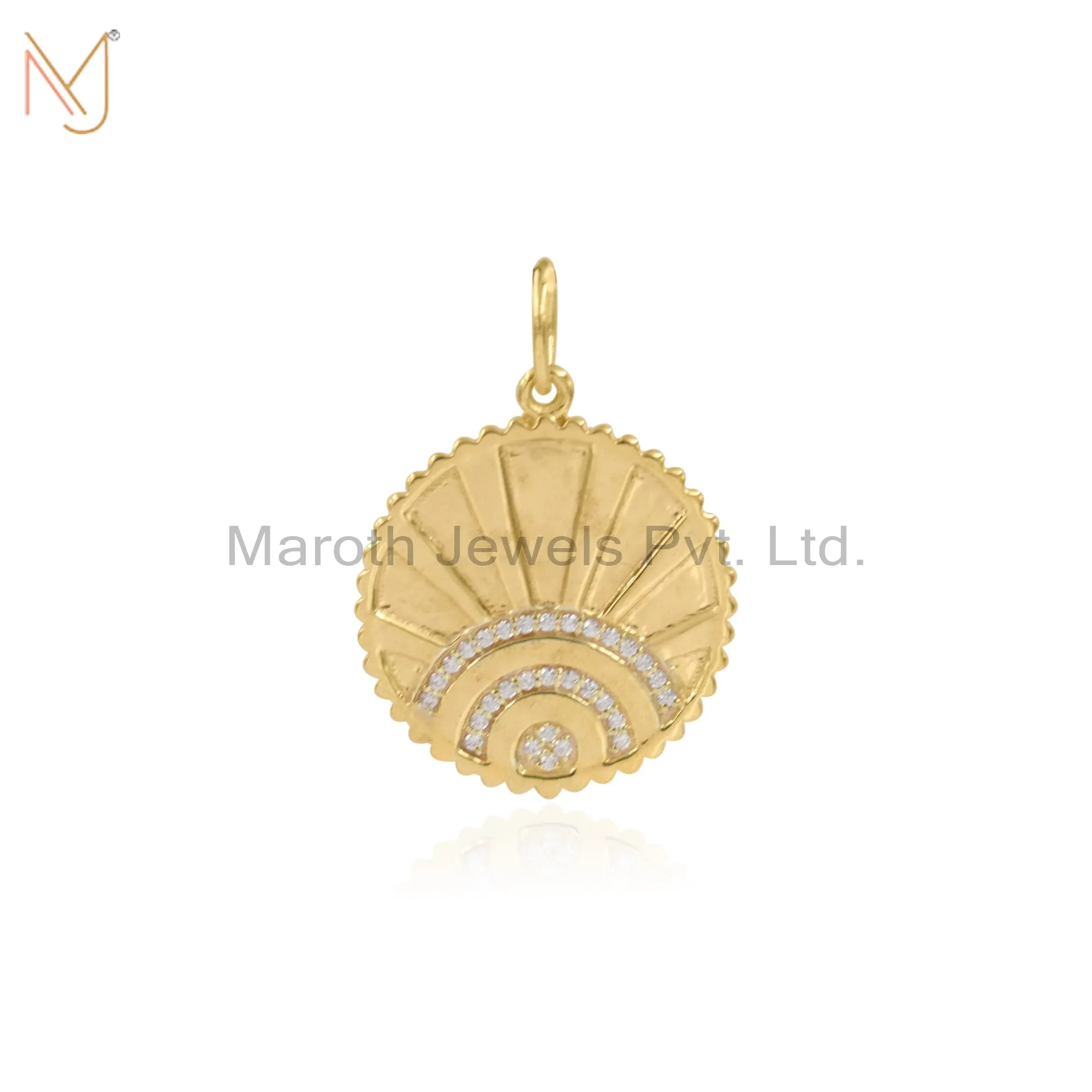 925 Silver Yellow Gold Cubic Zircon Disc Pendant Custom Jewelry