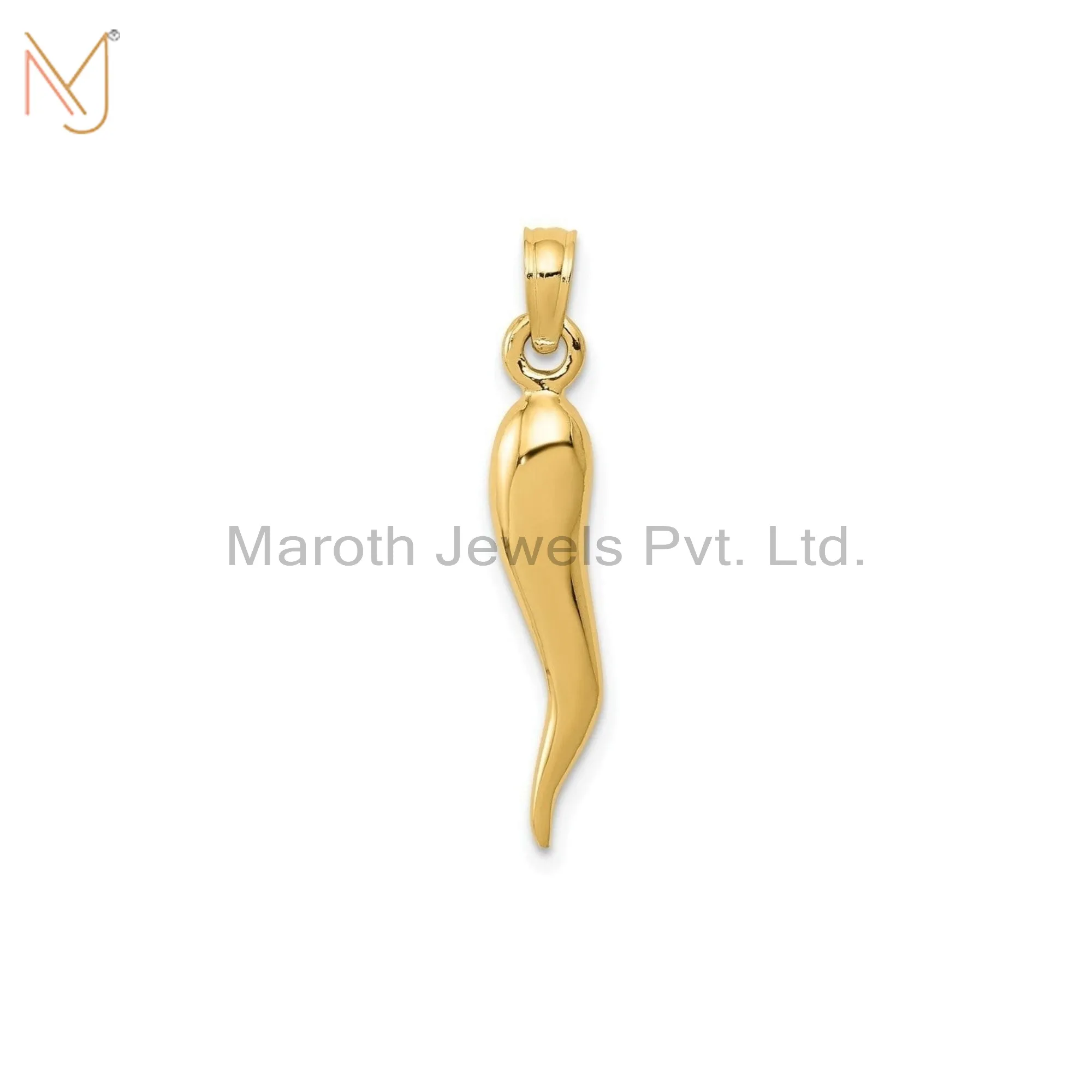 Private Lable 925 Sliver Yellow Gold Plated Solid Polished Medium Italian Horn Pendant Jewelry