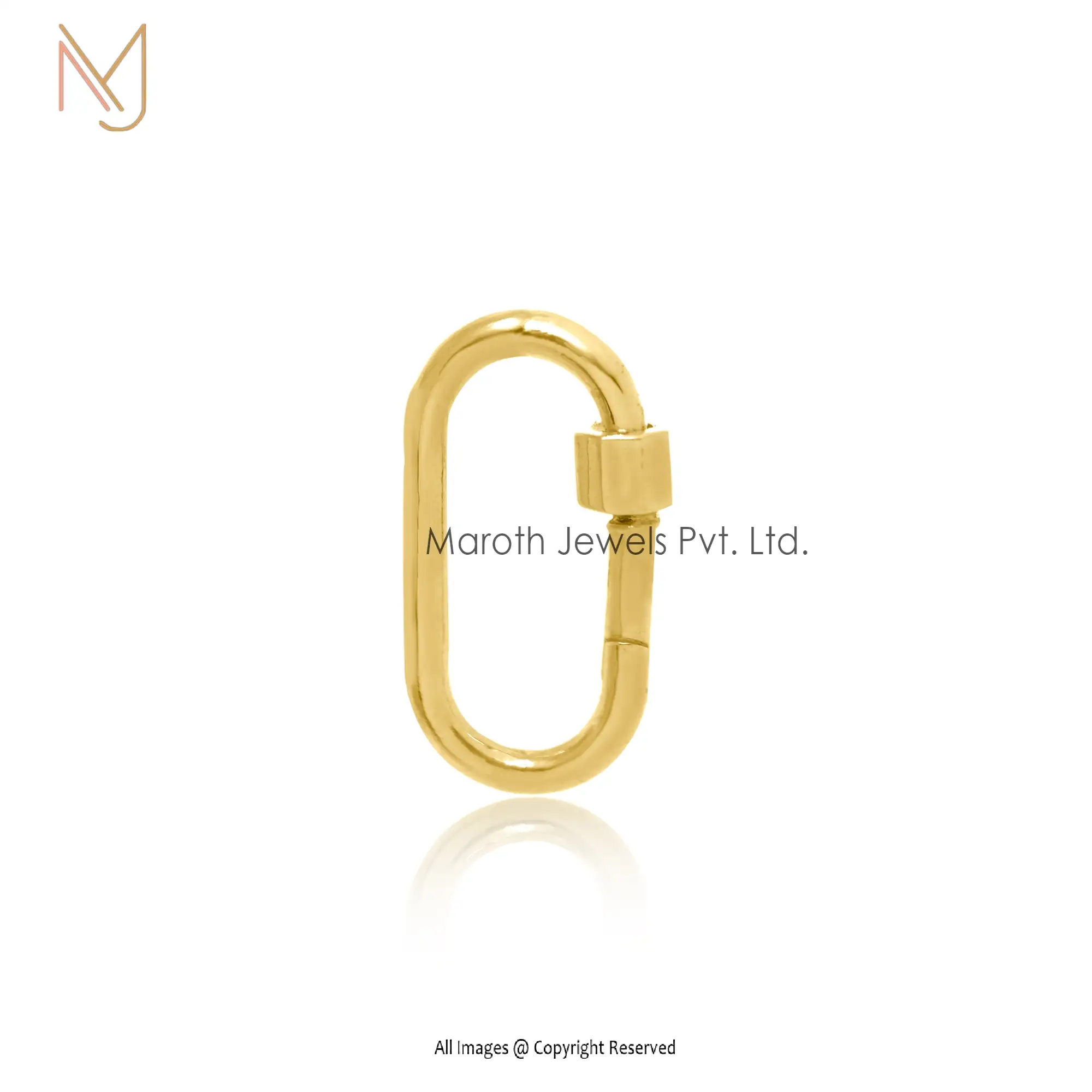 Private Label 14k Yellow Gold Plated Oval Charm Enhancer Carabiner Lock