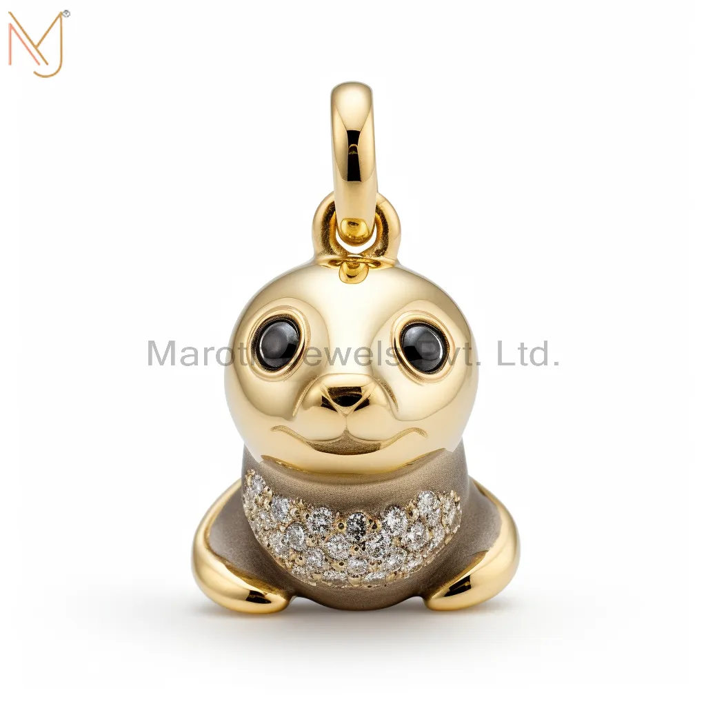 Private Lable 925 Sterling Silver Yellow Gold Plated Moissanite Sea Lions Charm Pendant Jewelry