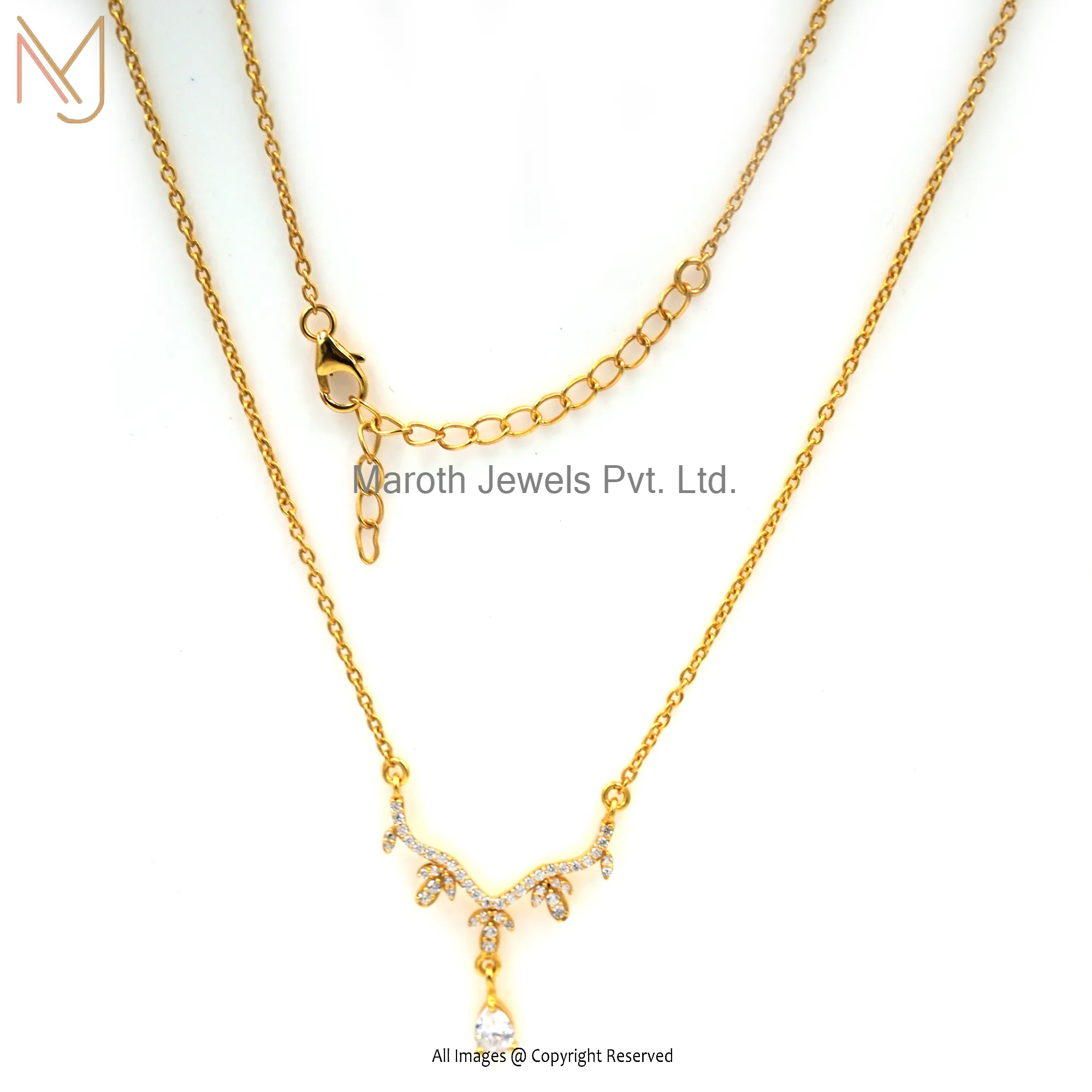 925 Sterling Silver Yellow Gold Plated White CZ Necklace Manufacturer