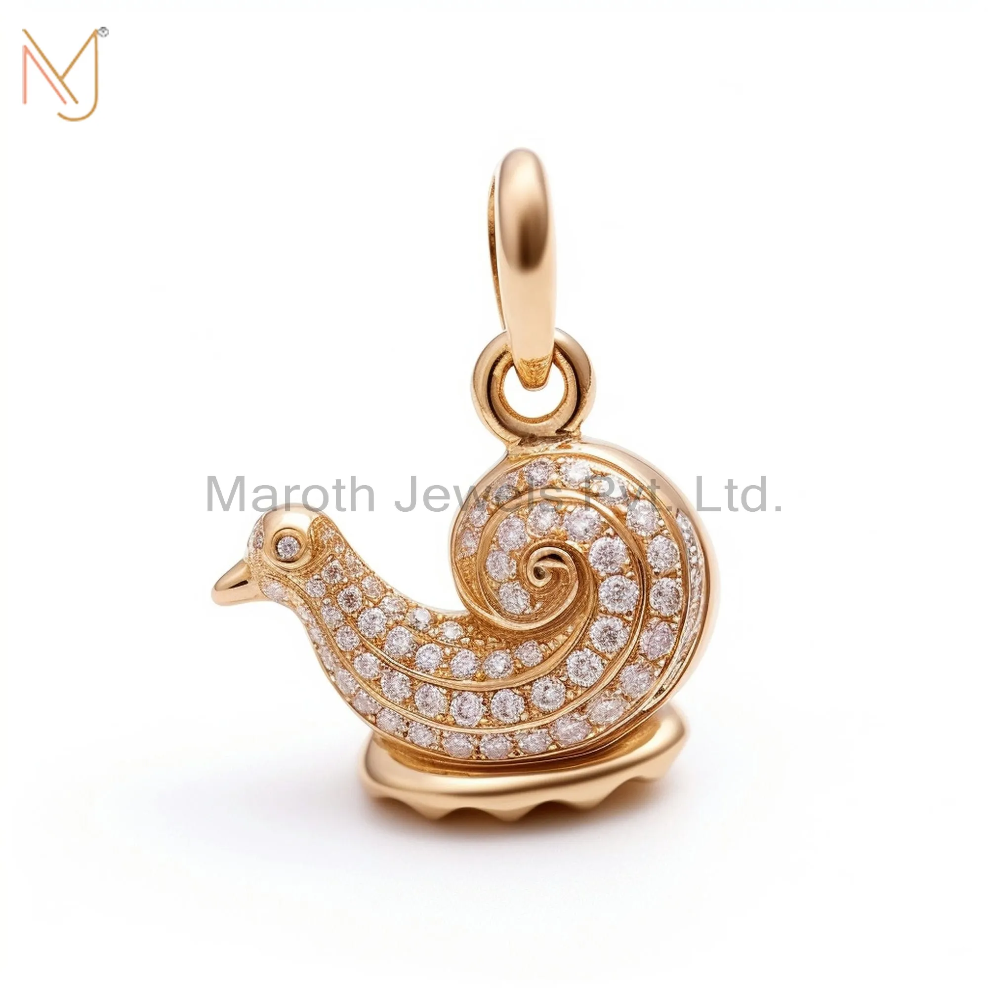 925 Sterling Silver Yellow Gold Plated Moissanite Snail Charm Pendant Custom Jewelry