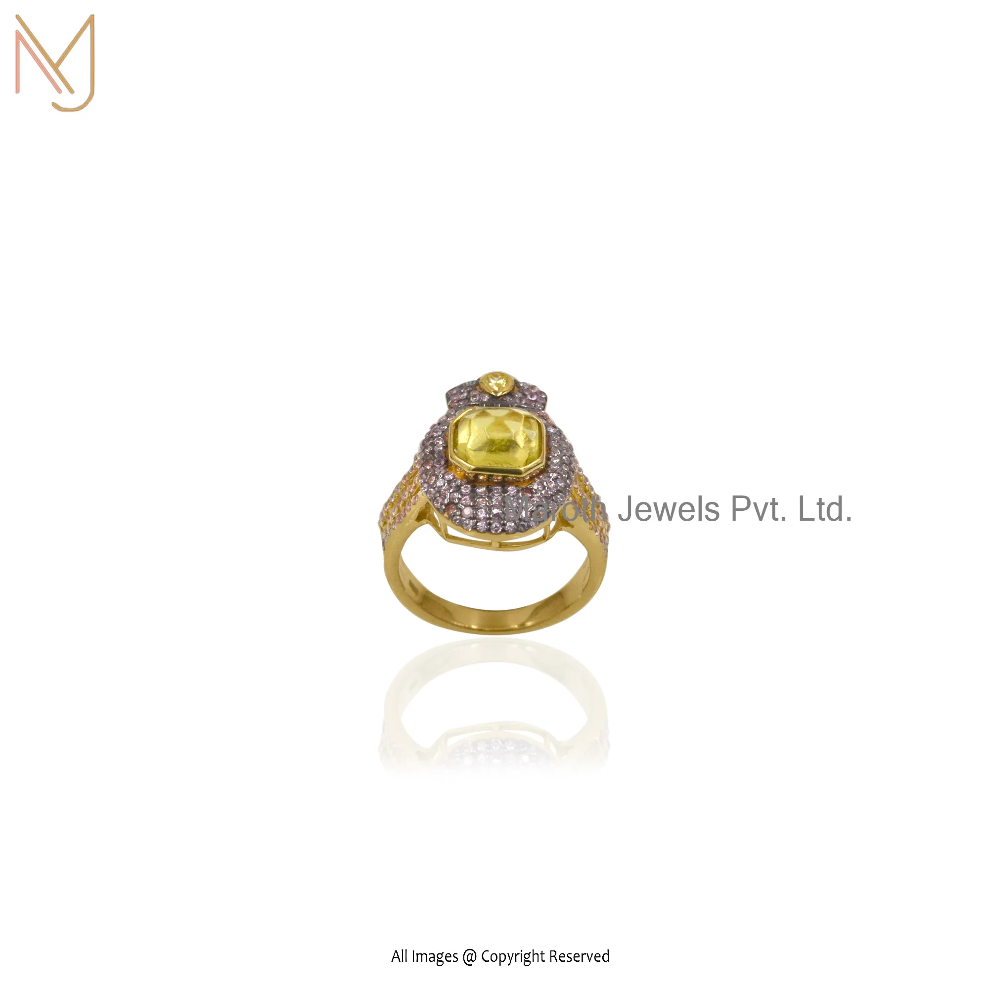 Private Lable 14K Yellow Gold Cubic Zircon Gemstone Ring